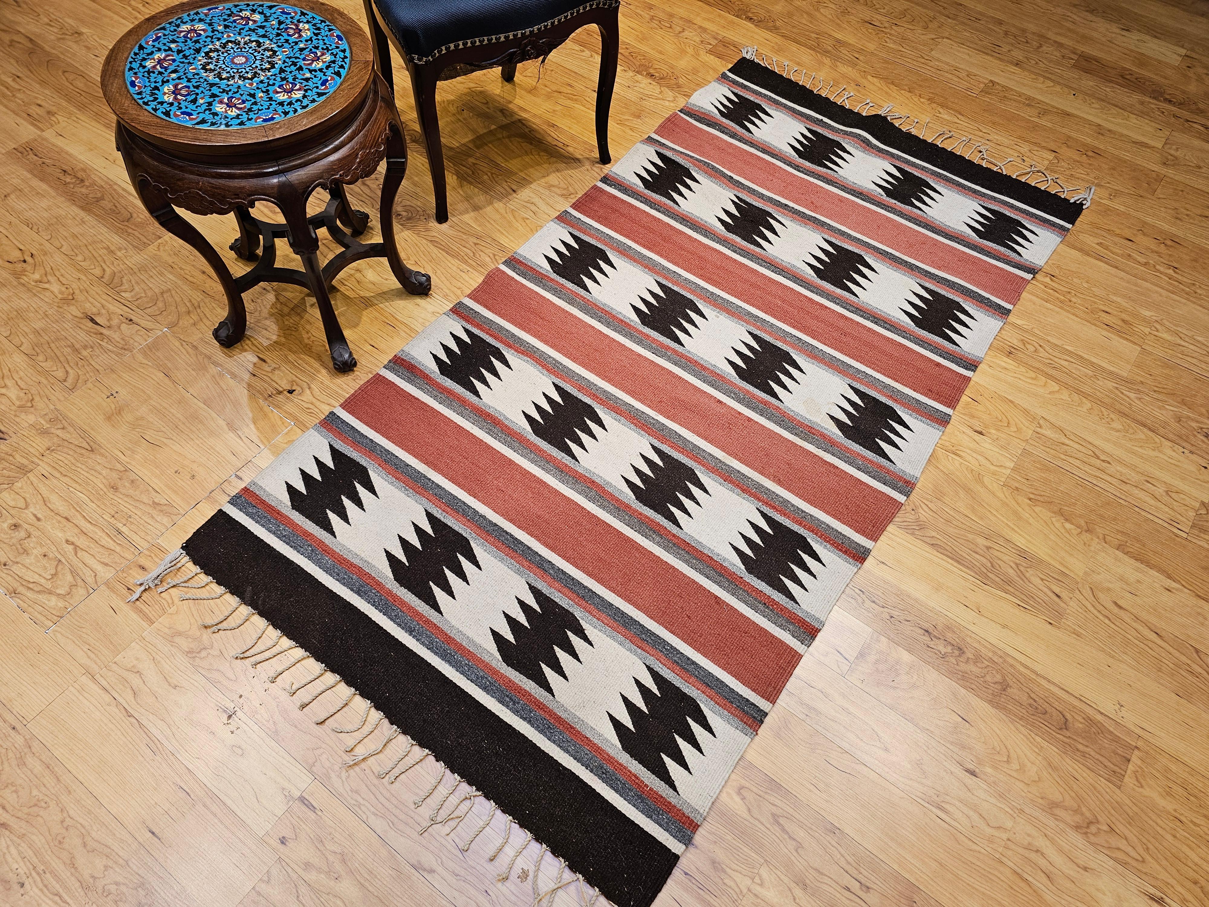 Vintage Native American Navajo Area Rug in Brick Red, Brown, Gray & Ivory For Sale 7