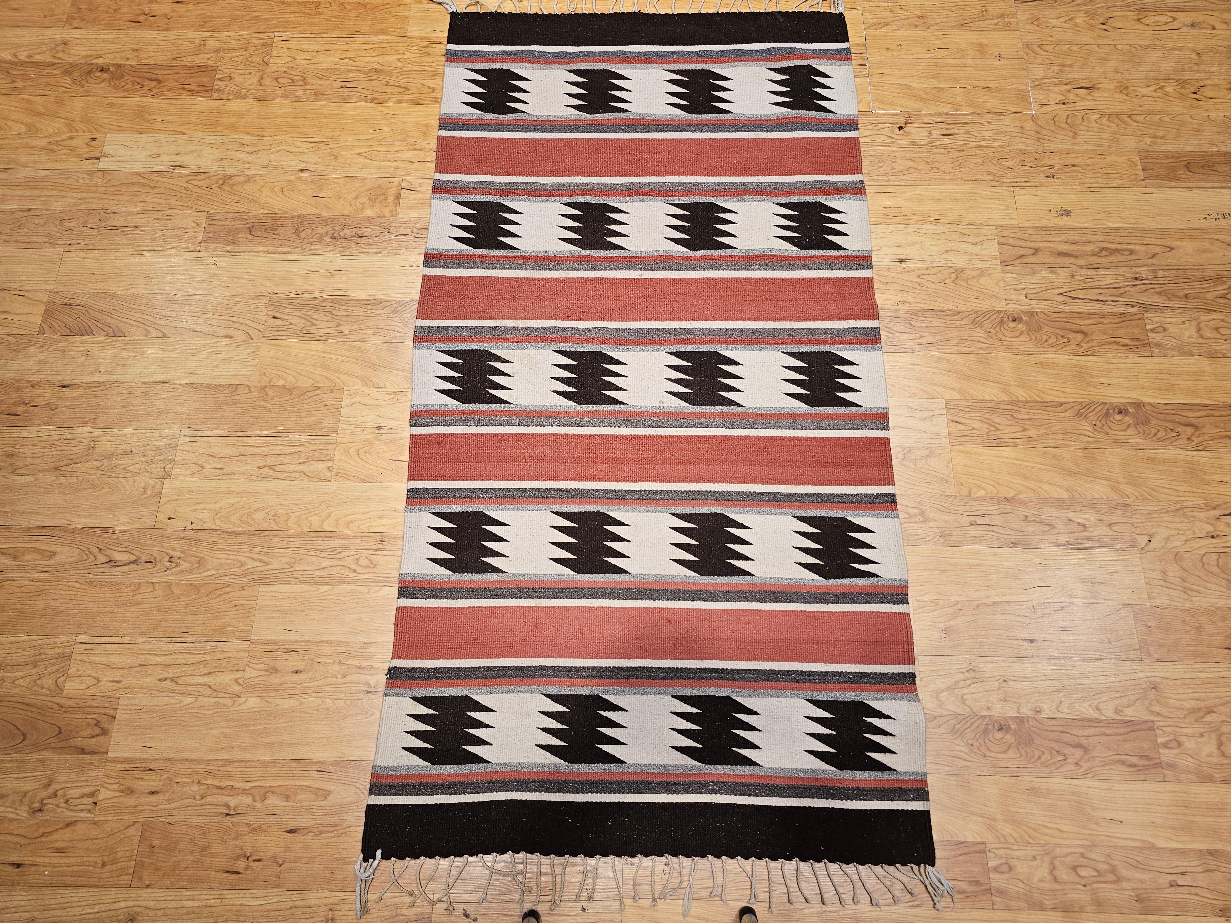 Vintage Native American Navajo Area Rug in Brick Red, Brown, Gray & Ivory For Sale 8
