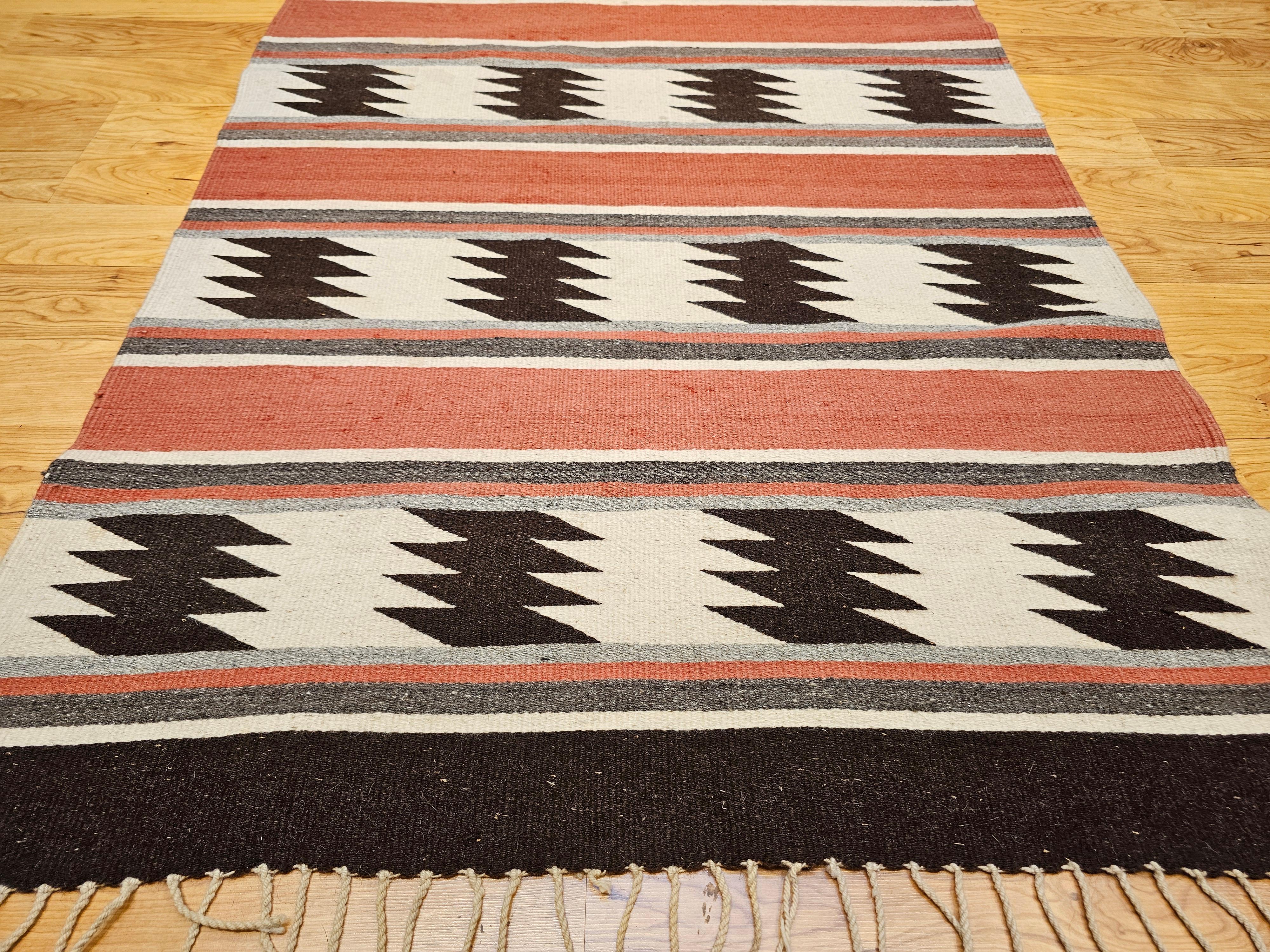 20th Century Vintage Native American Navajo Area Rug in Brick Red, Brown, Gray & Ivory For Sale