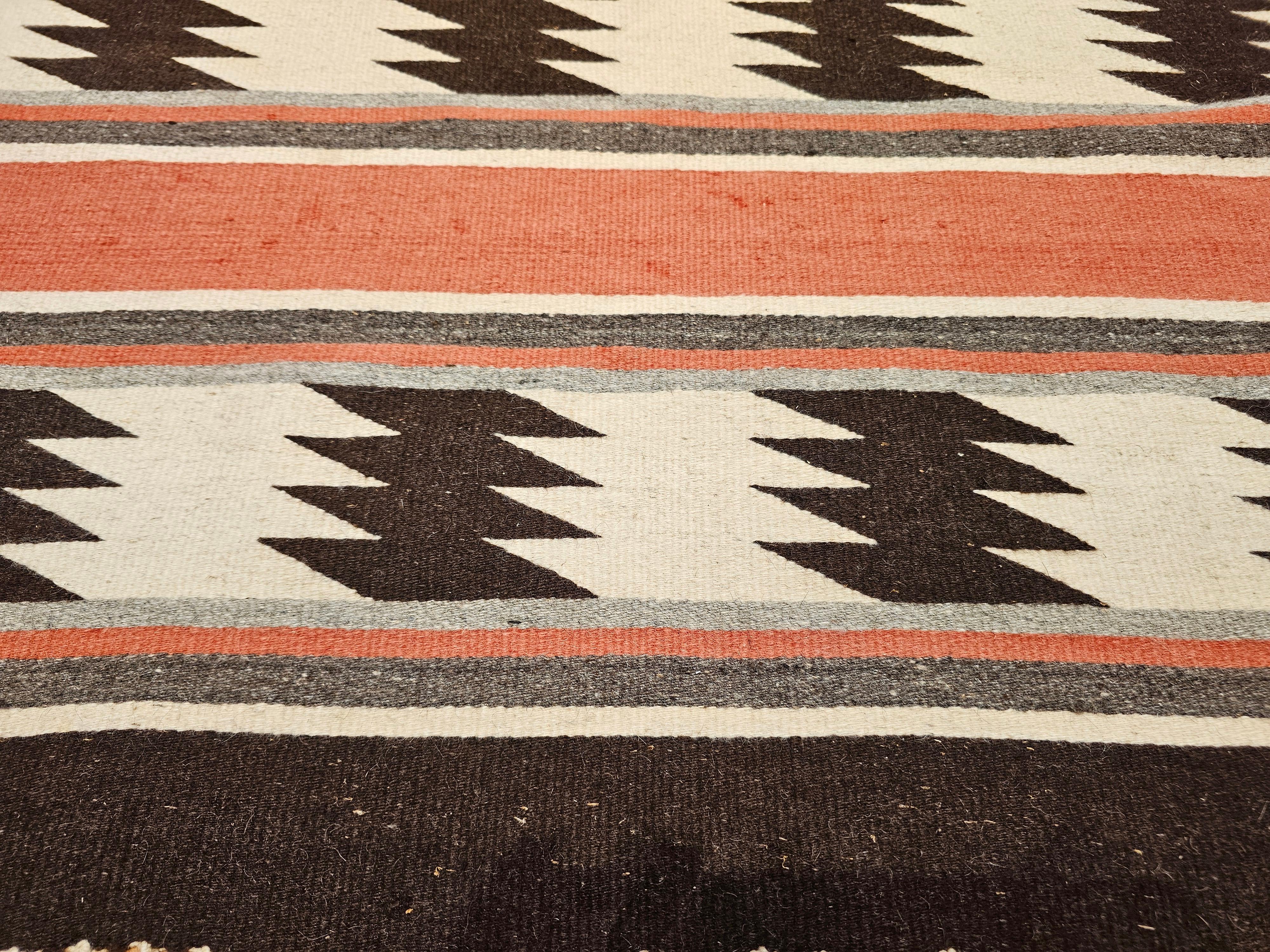 Cotton Vintage Native American Navajo Area Rug in Brick Red, Brown, Gray & Ivory For Sale