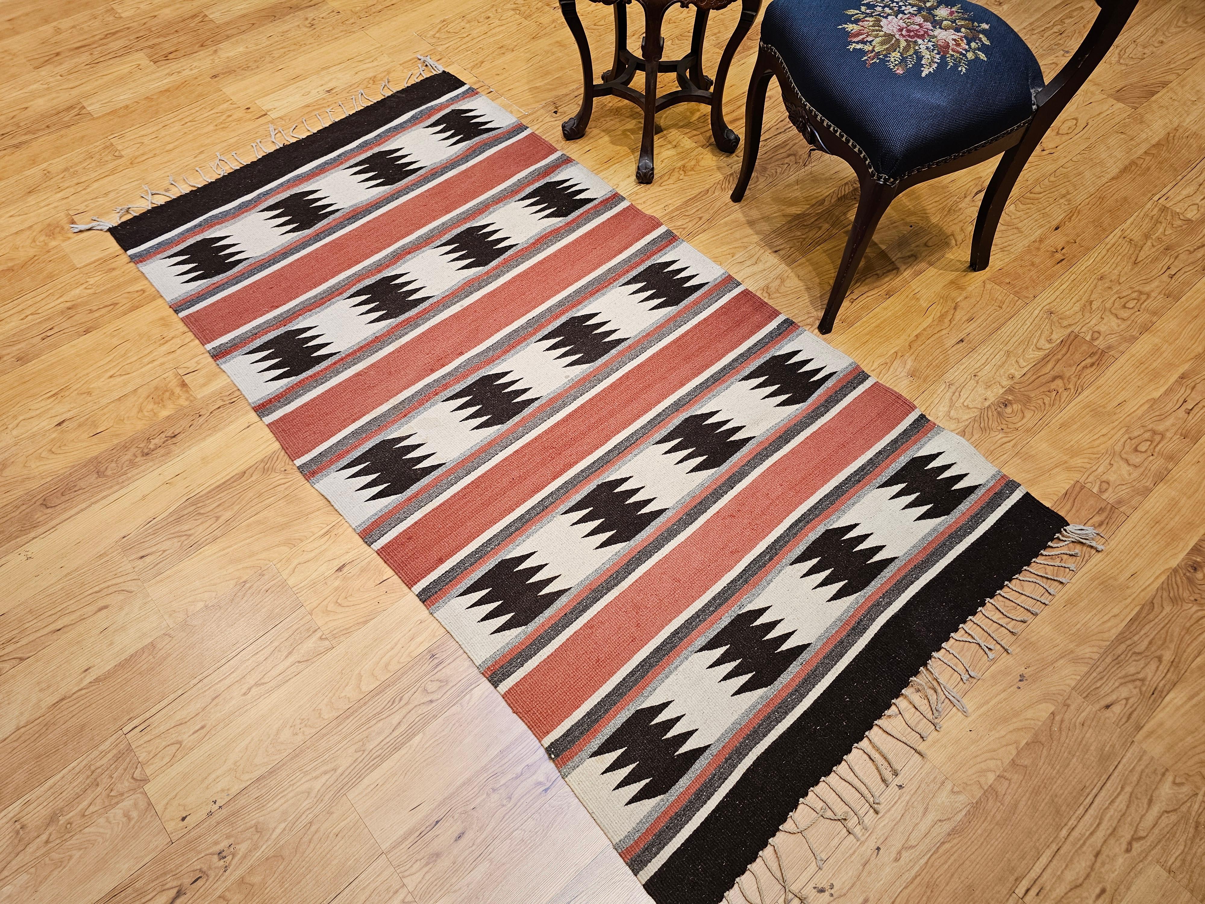 Vintage Native American Navajo Area Rug in Brick Red, Brown, Gray & Ivory For Sale 1
