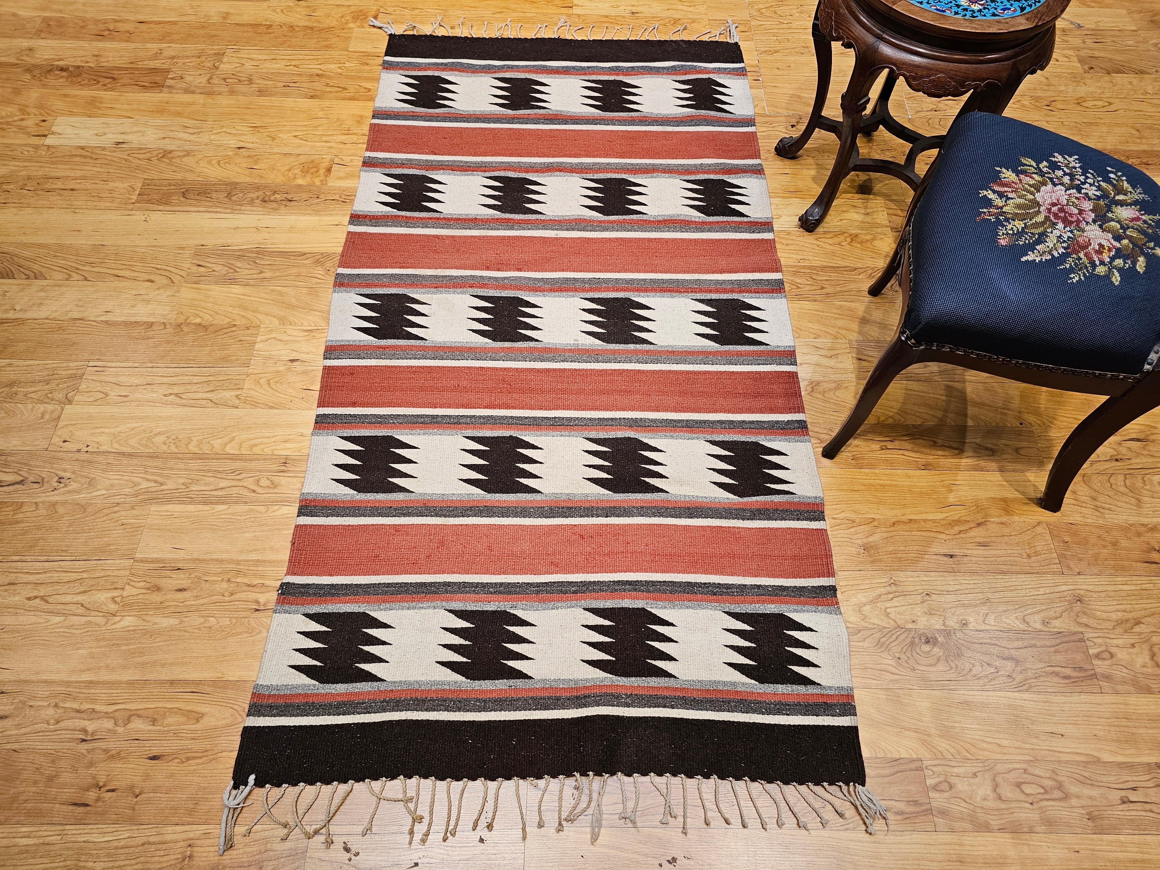 Vintage Native American Navajo Area Rug in Brick Red, Brown, Gray & Ivory For Sale 2