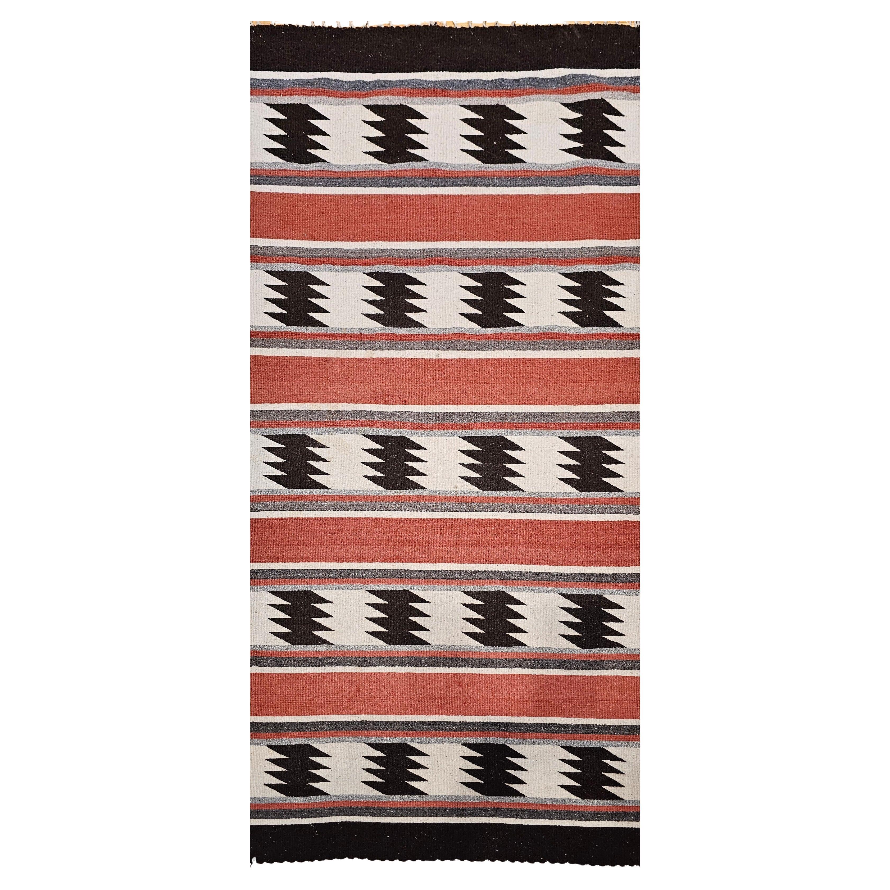 Vintage Native American Navajo Area Rug in Brick Red, Brown, Gray & Ivory