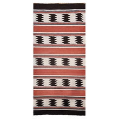 Vintage Native American Navajo Area Rug in Brick Red, Brown, Gray & Ivory