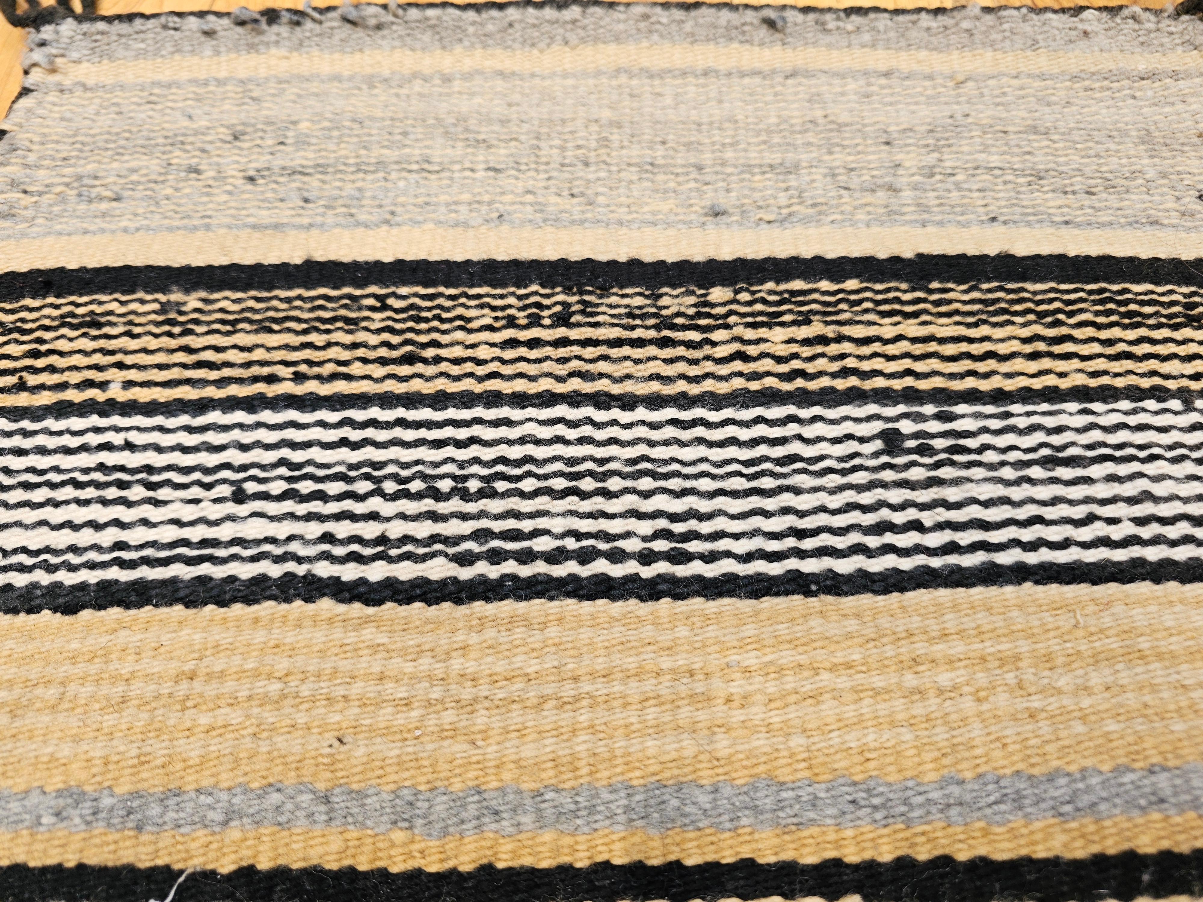 Vintage Native American Navajo Rug in Stripe Pattern in Brown, Black, Caramel For Sale 4