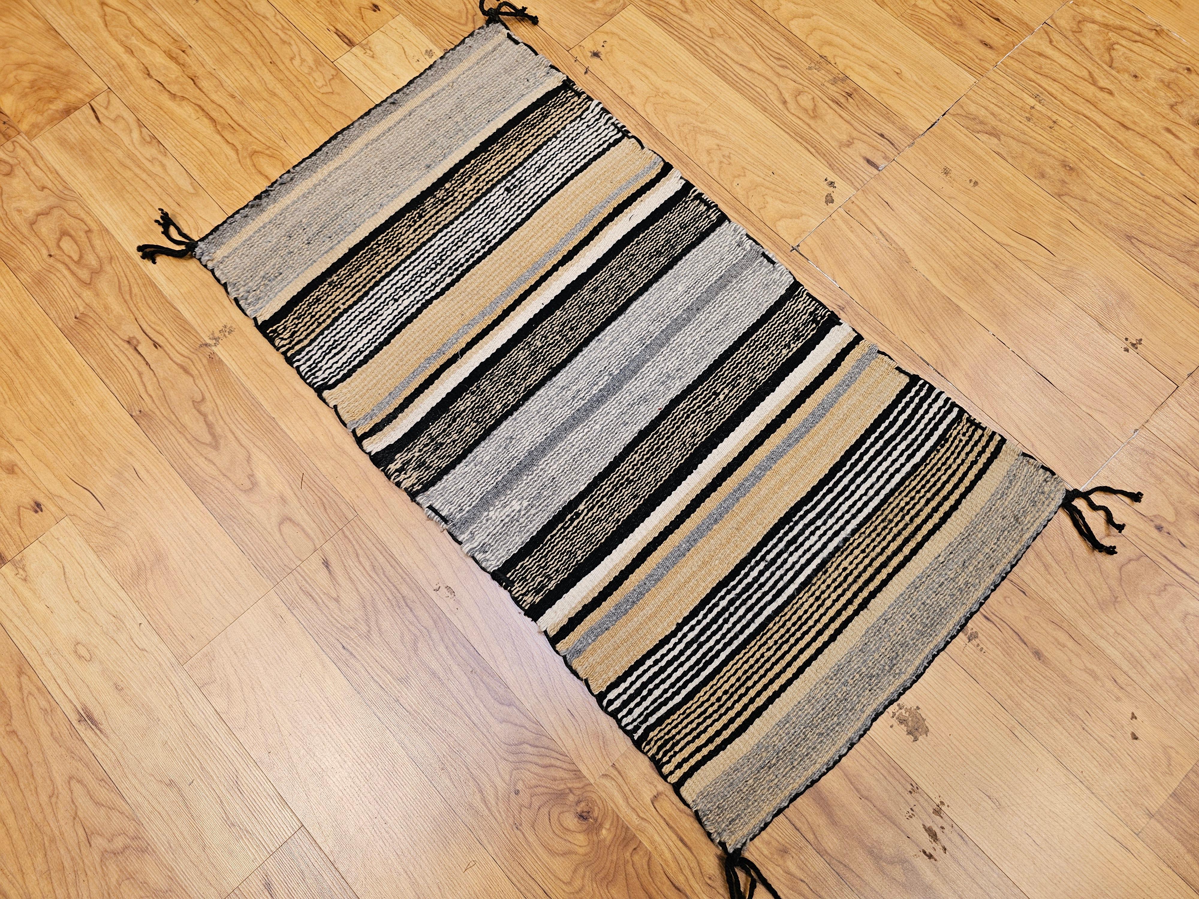 Vintage Native American Navajo Rug in Stripe Pattern in Brown, Black, Caramel For Sale 5