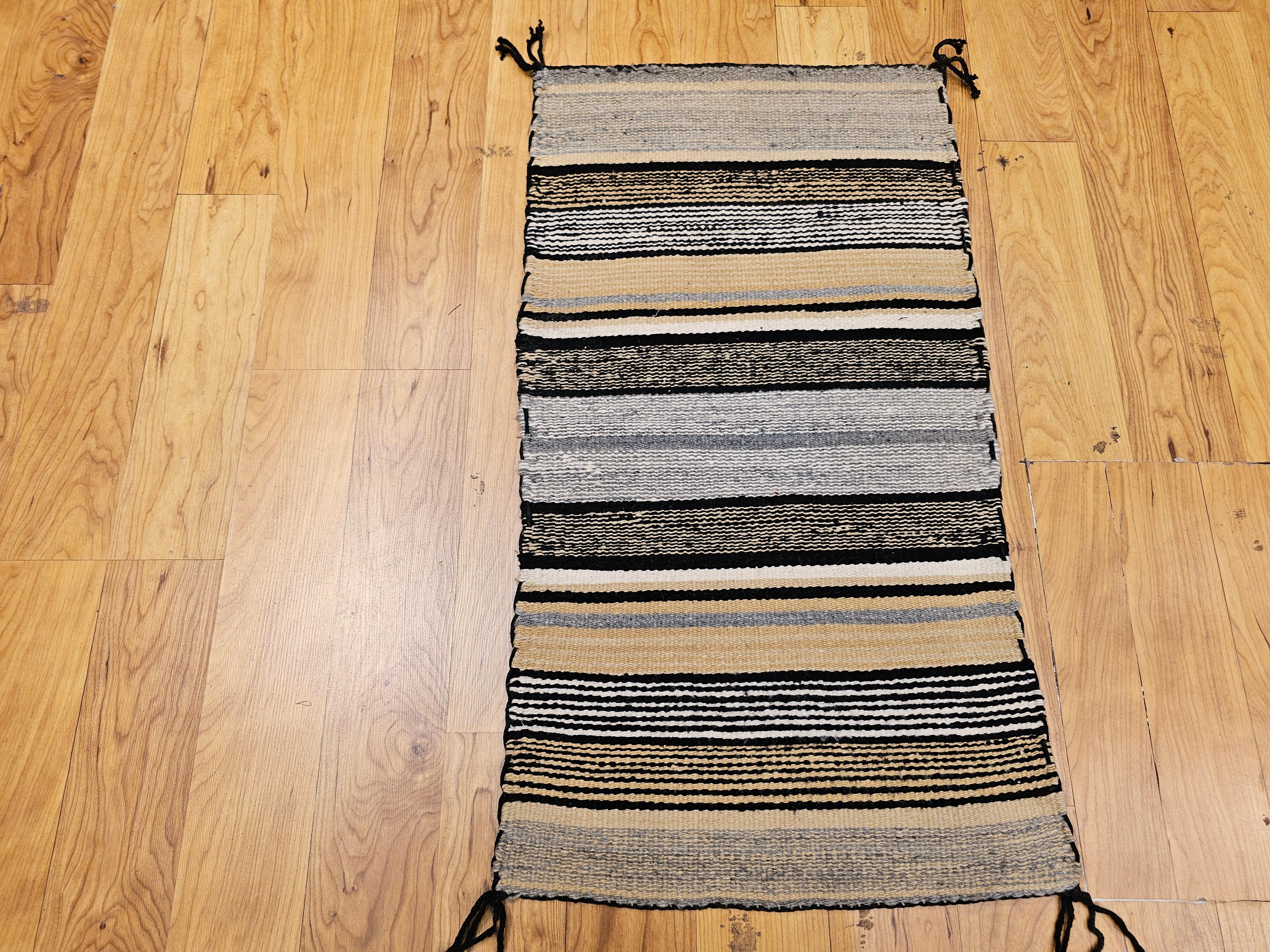 Vintage Native American Navajo Rug in Stripe Pattern in Brown, Black, Caramel For Sale 6
