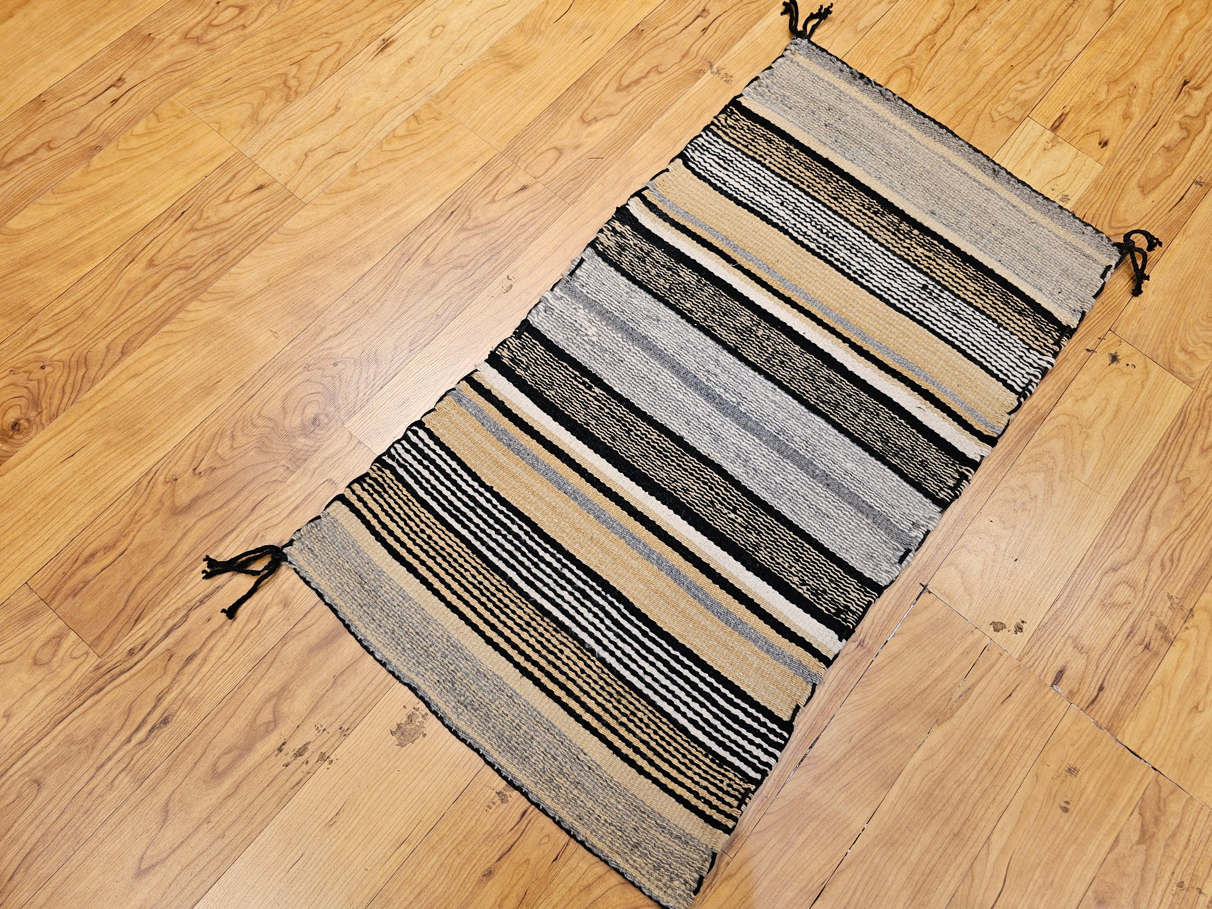 Vintage Native American Navajo Rug in Stripe Pattern in Brown, Black, Caramel For Sale 7