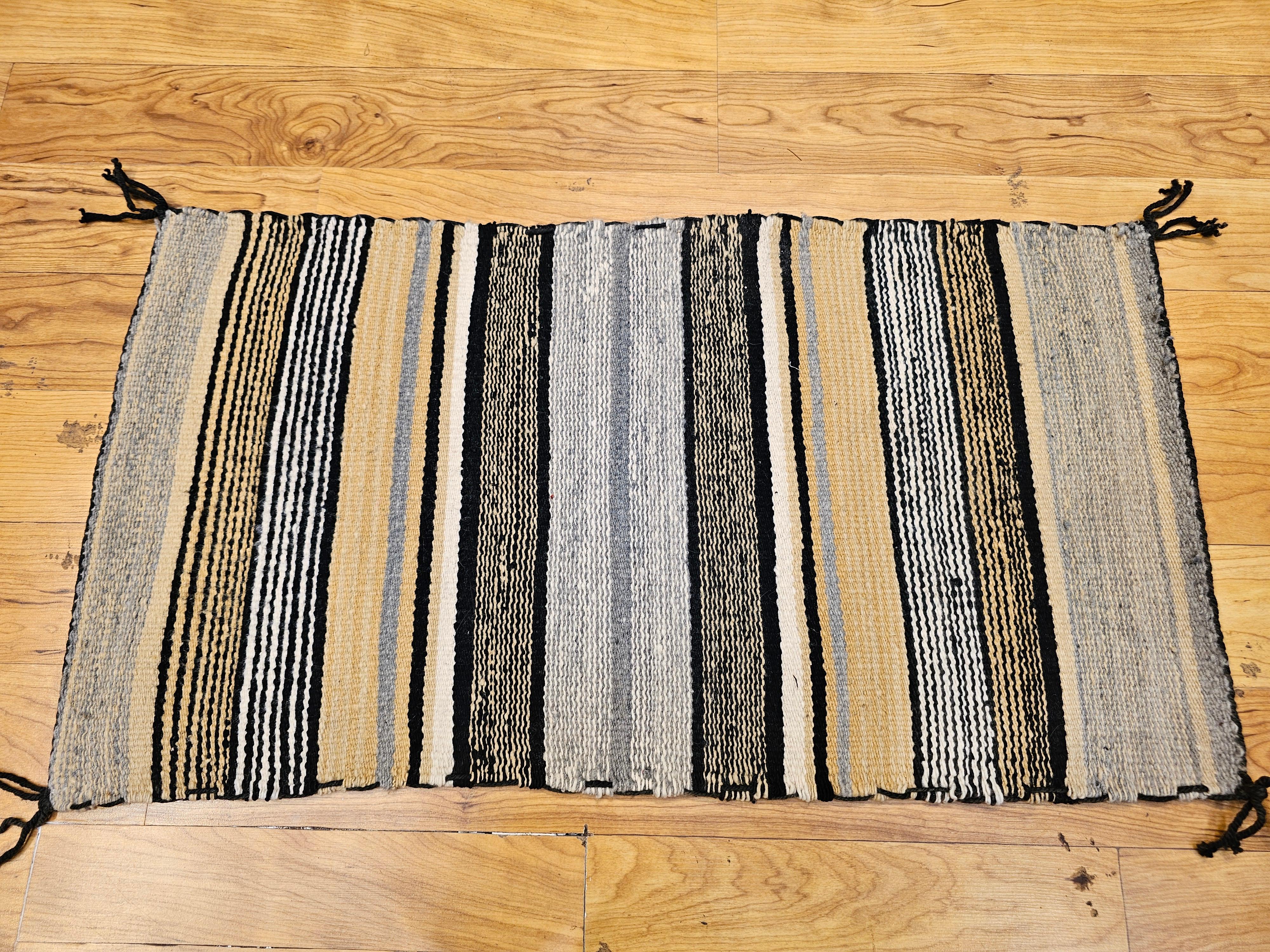Vintage Native American Navajo Rug in Stripe Pattern in Brown, Black, Caramel For Sale 8
