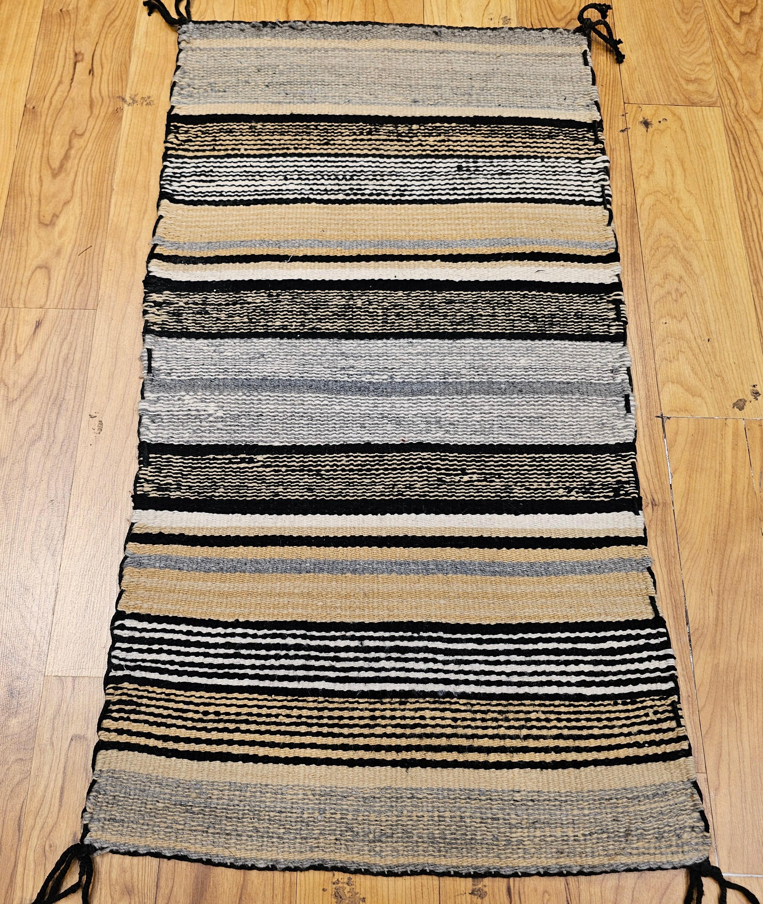 Mid-20th Century Vintage Native American Navajo Rug in Stripe Pattern in Brown, Black, Caramel For Sale