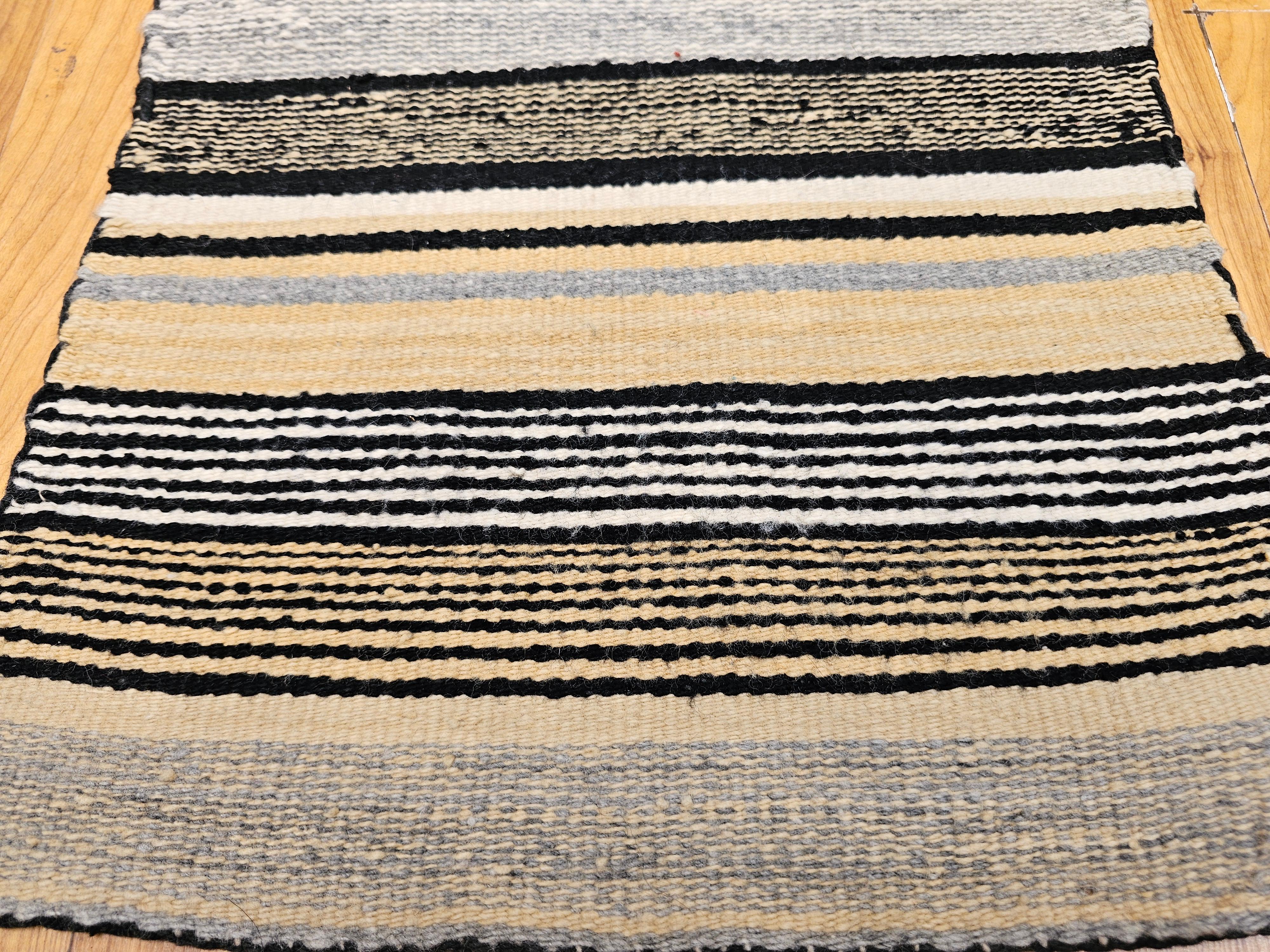 Wool Vintage Native American Navajo Rug in Stripe Pattern in Brown, Black, Caramel For Sale