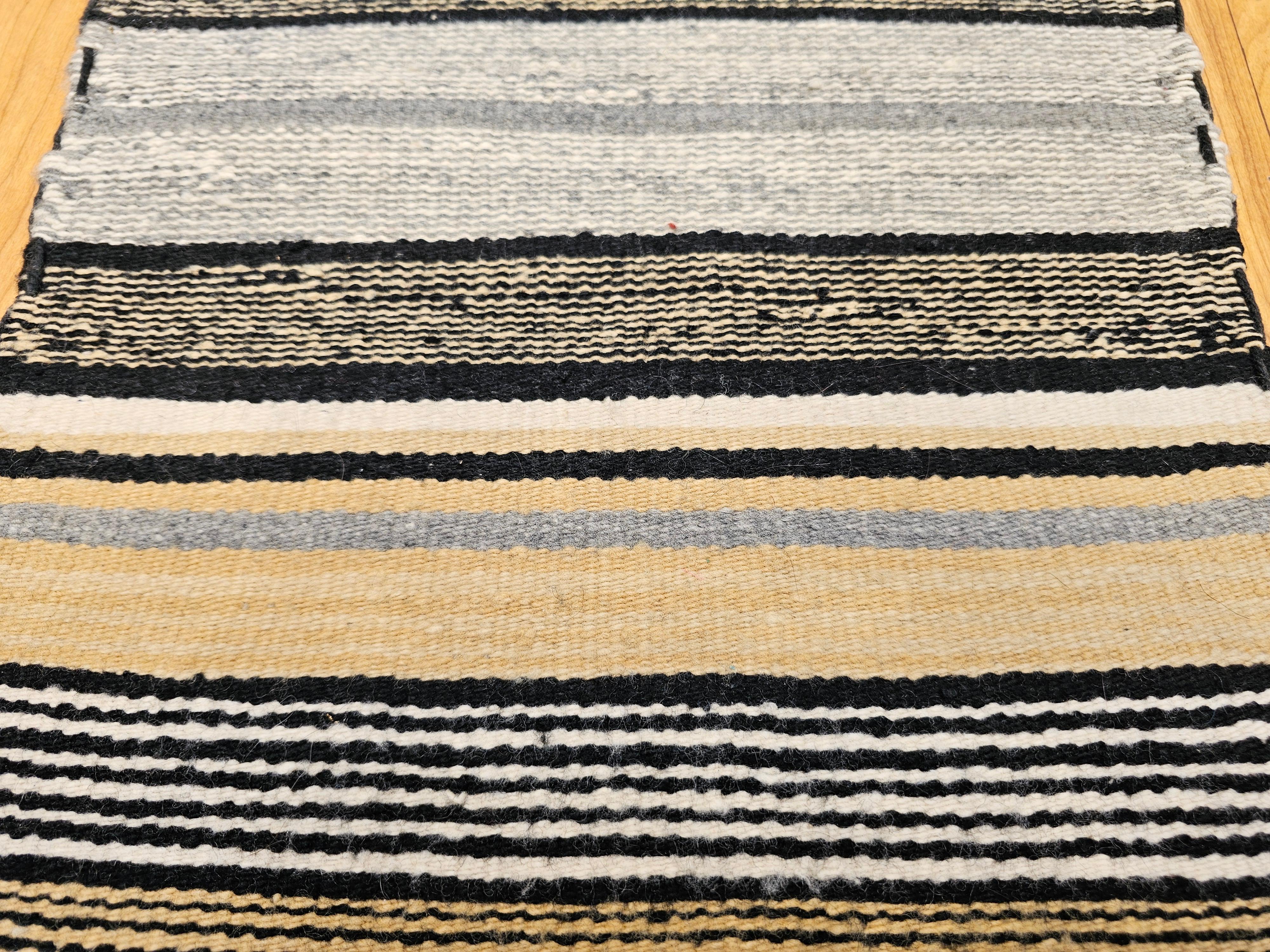 Vintage Native American Navajo Rug in Stripe Pattern in Brown, Black, Caramel For Sale 1