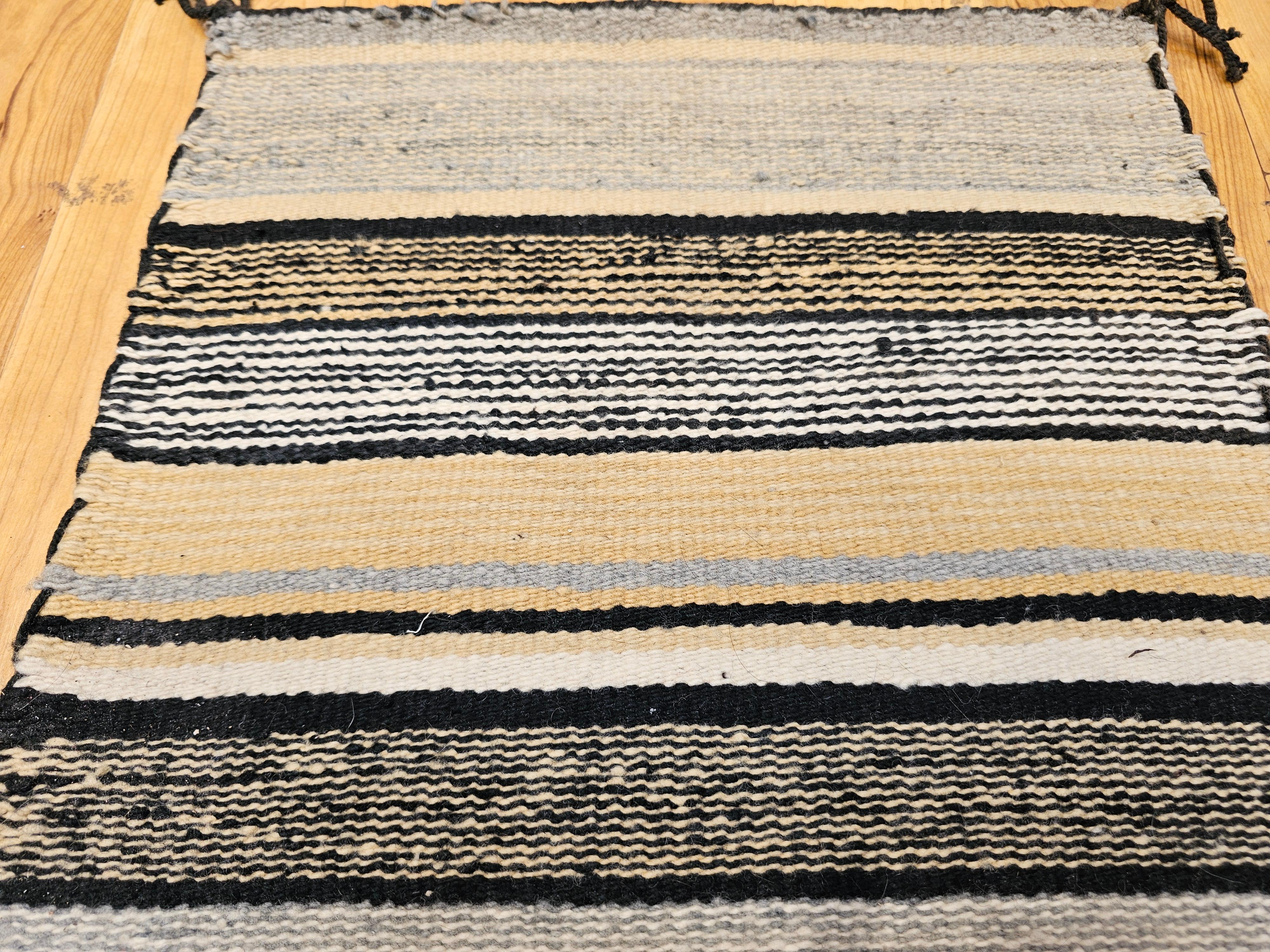 Vintage Native American Navajo Rug in Stripe Pattern in Brown, Black, Caramel For Sale 2
