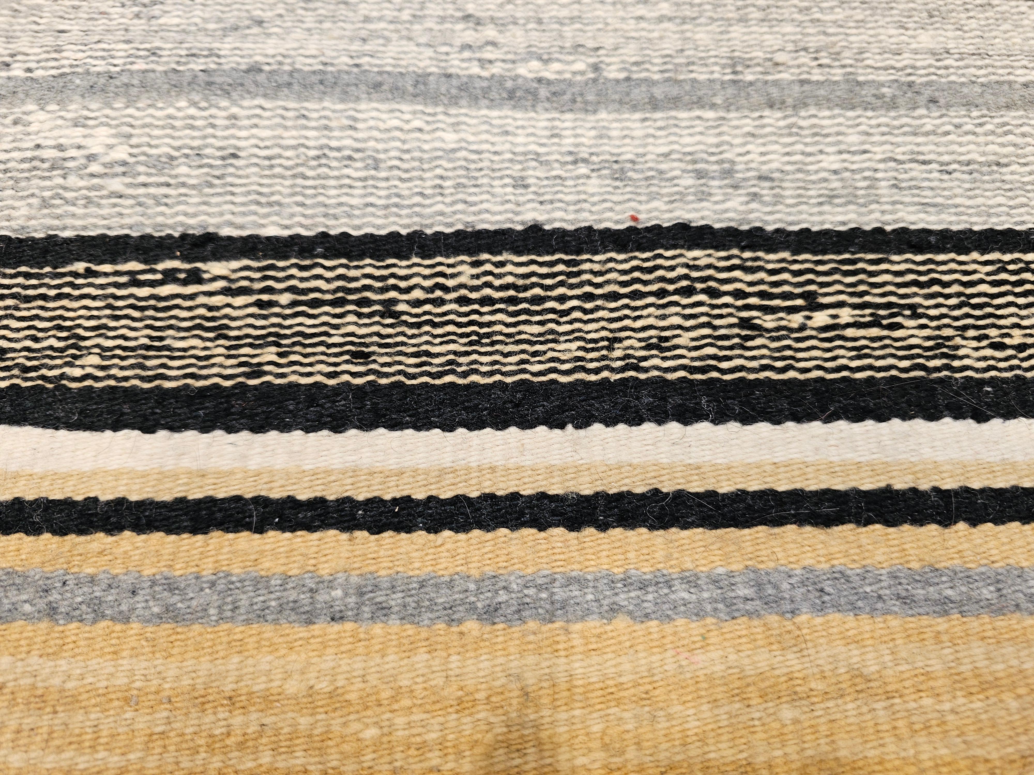 Vintage Native American Navajo Rug in Stripe Pattern in Brown, Black, Caramel For Sale 3