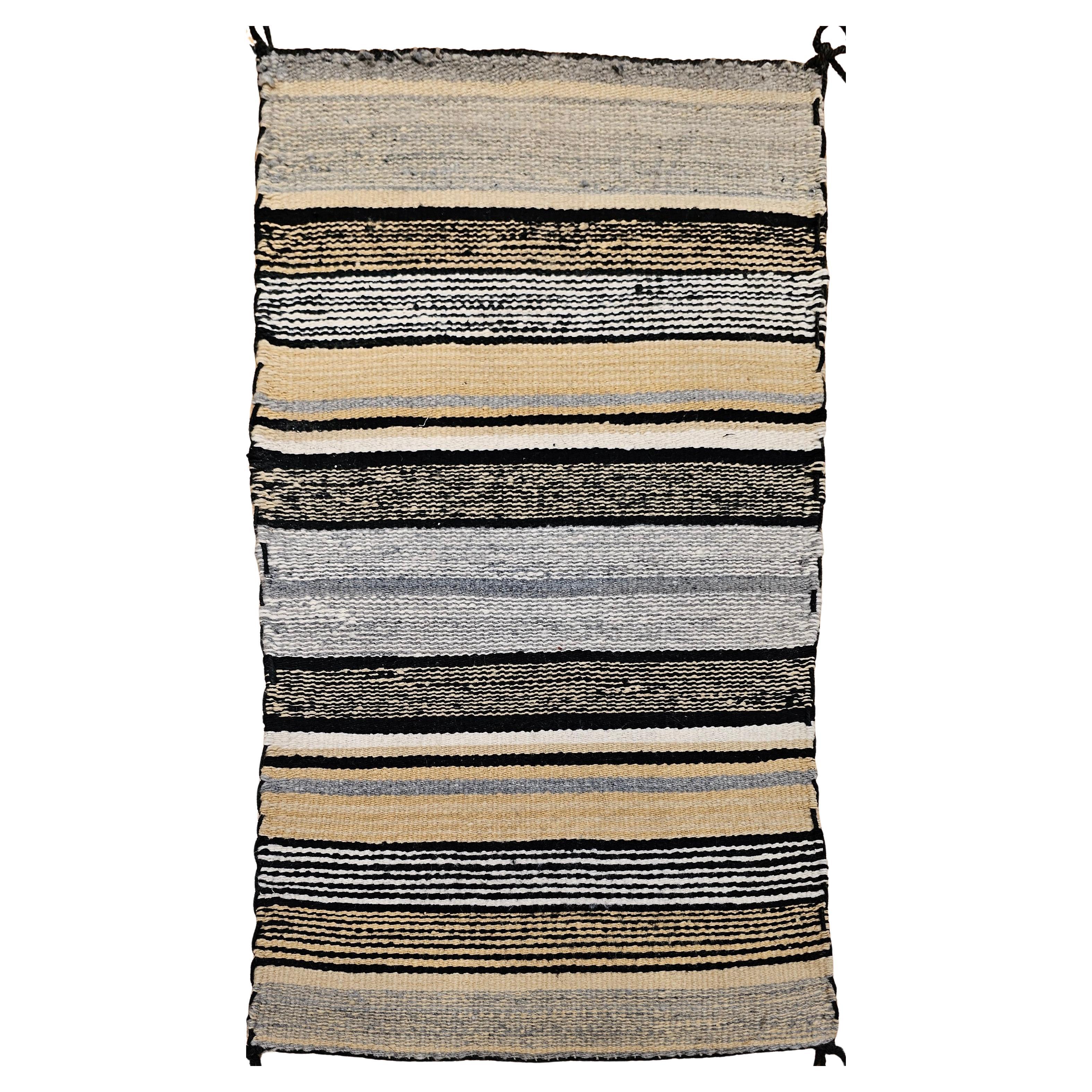 Vintage Native American Navajo Rug in Stripe Pattern in Brown, Black, Caramel For Sale