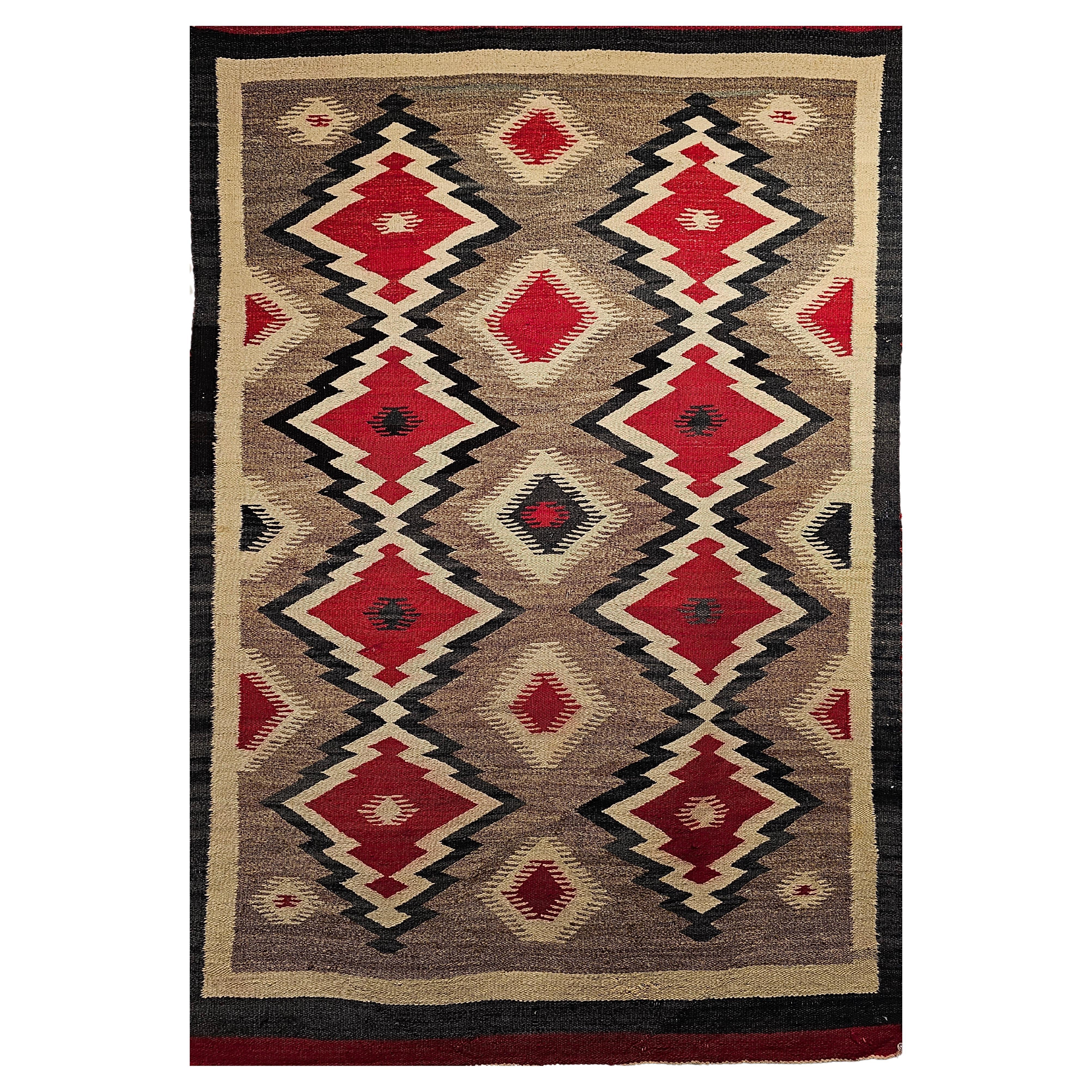 Vintage Native American Navajo Rug, Wool & Cotton, Geometric Eye Dazzler Pattern