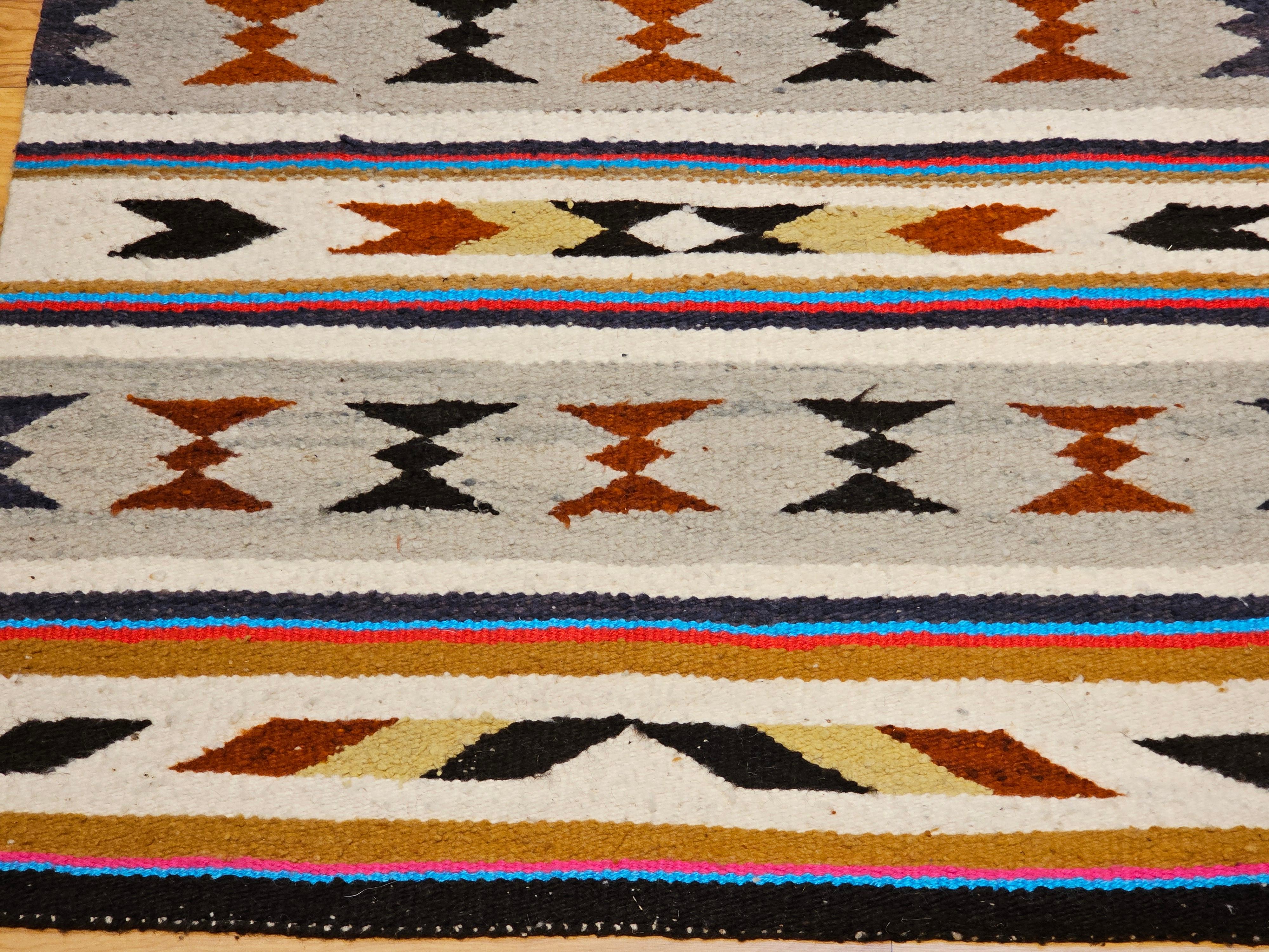 20th Century Vintage American Navajo Saddle Blanket in Stripe Pattern in Ivory, Brown, Red For Sale