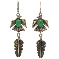 Vintage Native American Navajo Silver and Adventurine Thunderbird Earrings