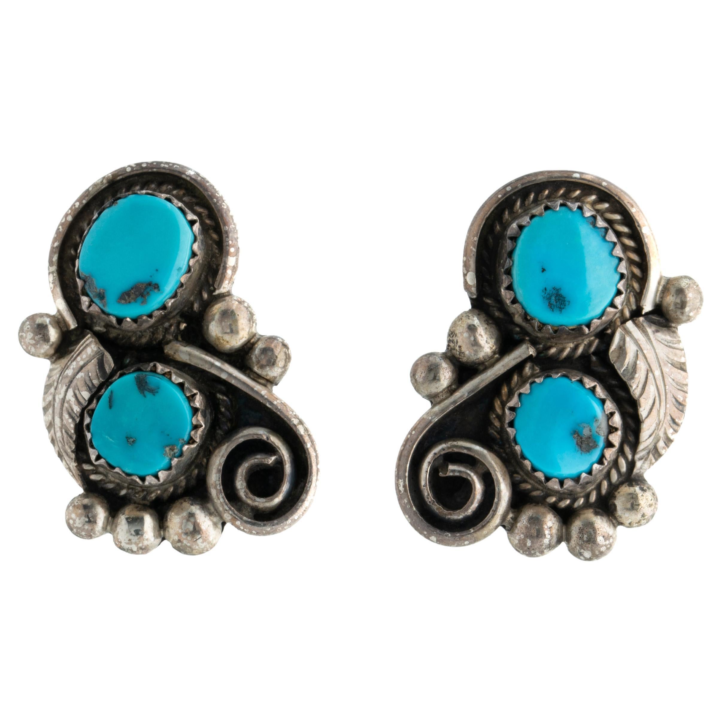 Turquoise Post and Stud Earrings Silver 4 Styles Natural Genuine Navajo Vintage