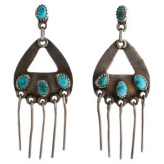 Vintage Native American Navajo Silver and Turquoise Squid Earrings c.1960s