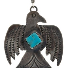 Orecchini Thunderbird vintage in argento e turchese dei nativi americani Navajo, anni '70 circa
