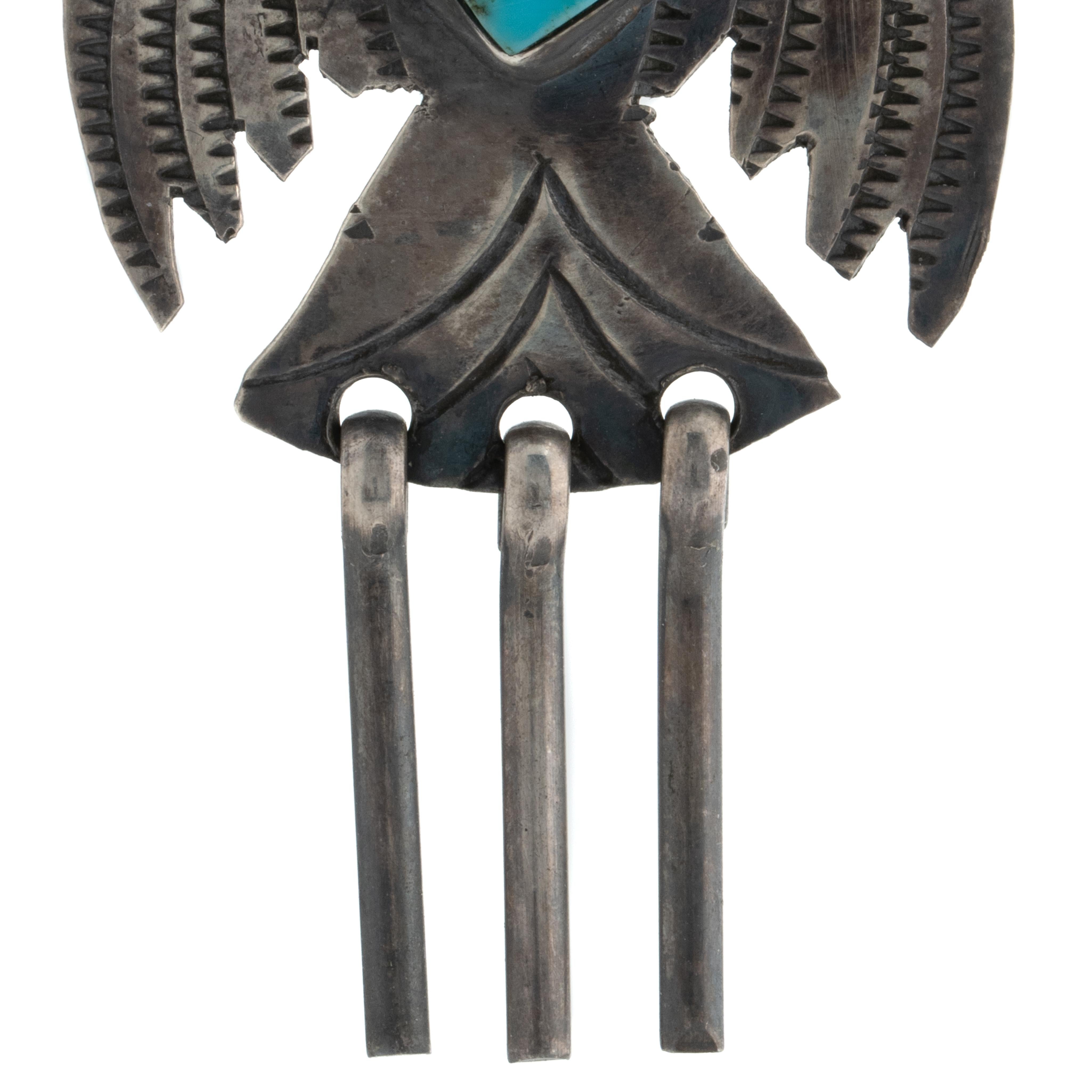 Vintage Native American Navajo Silber und Türkis Thunderbird Ohrringe ca. 1970er Jahre (Indigene Kunst (Nord-/Südamerika)) im Angebot