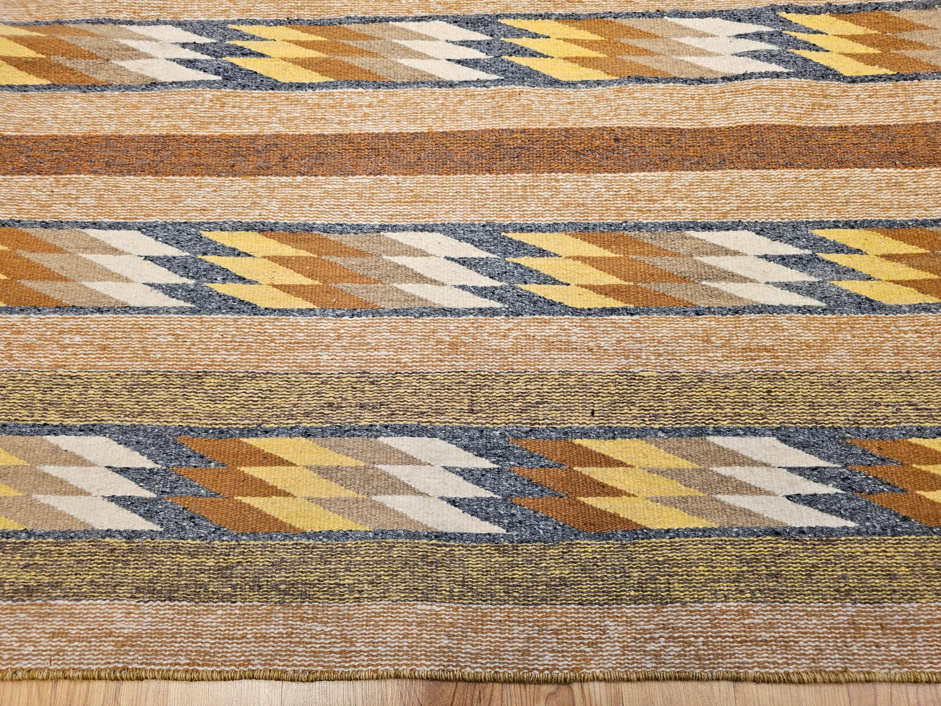Vegetable Dyed Vintage Native American Navajo Square Rug in Ivory, Yellow, Rust, Blue, Black For Sale