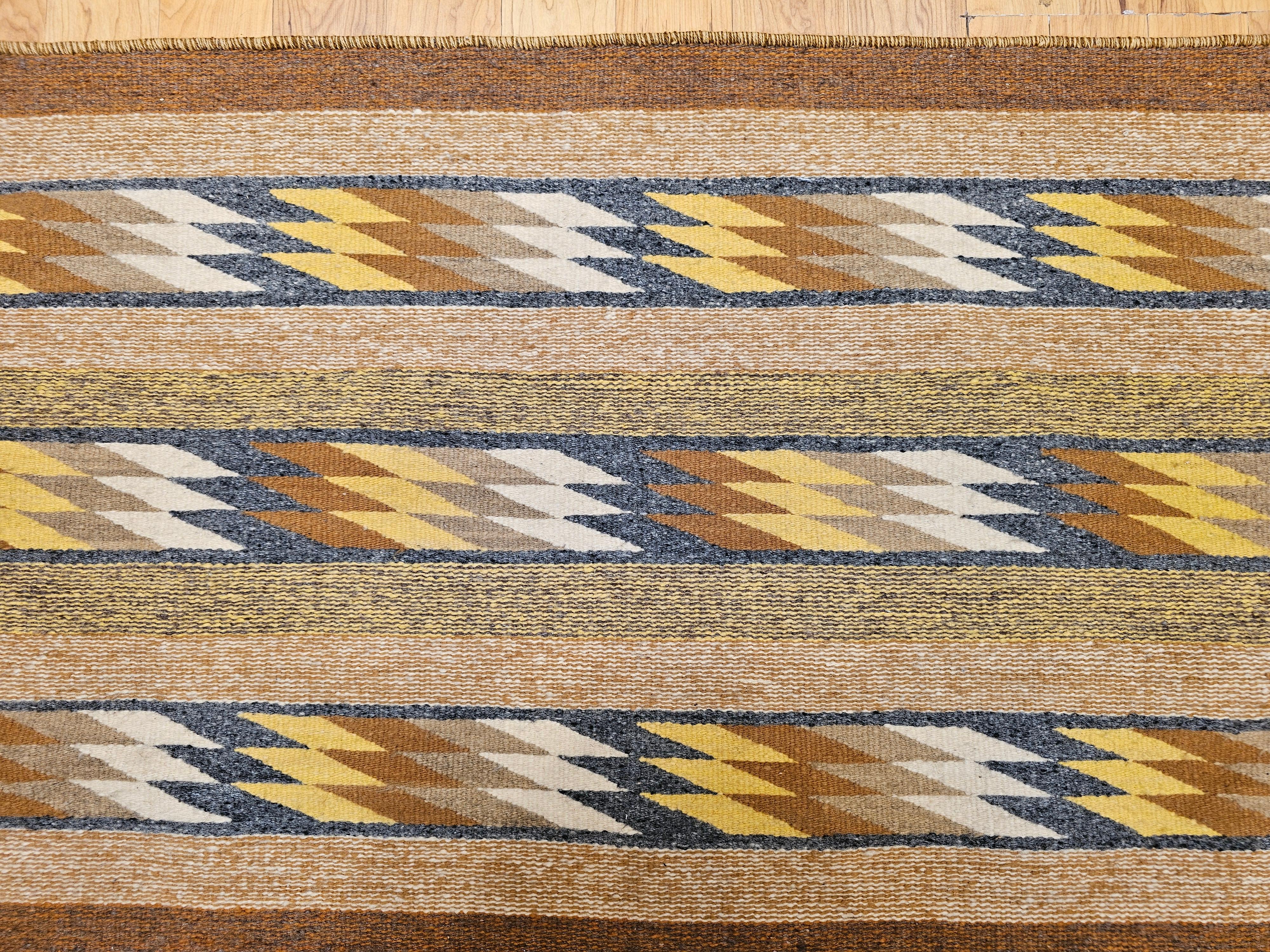 20th Century Vintage Native American Navajo Square Rug in Ivory, Yellow, Rust, Blue, Black For Sale