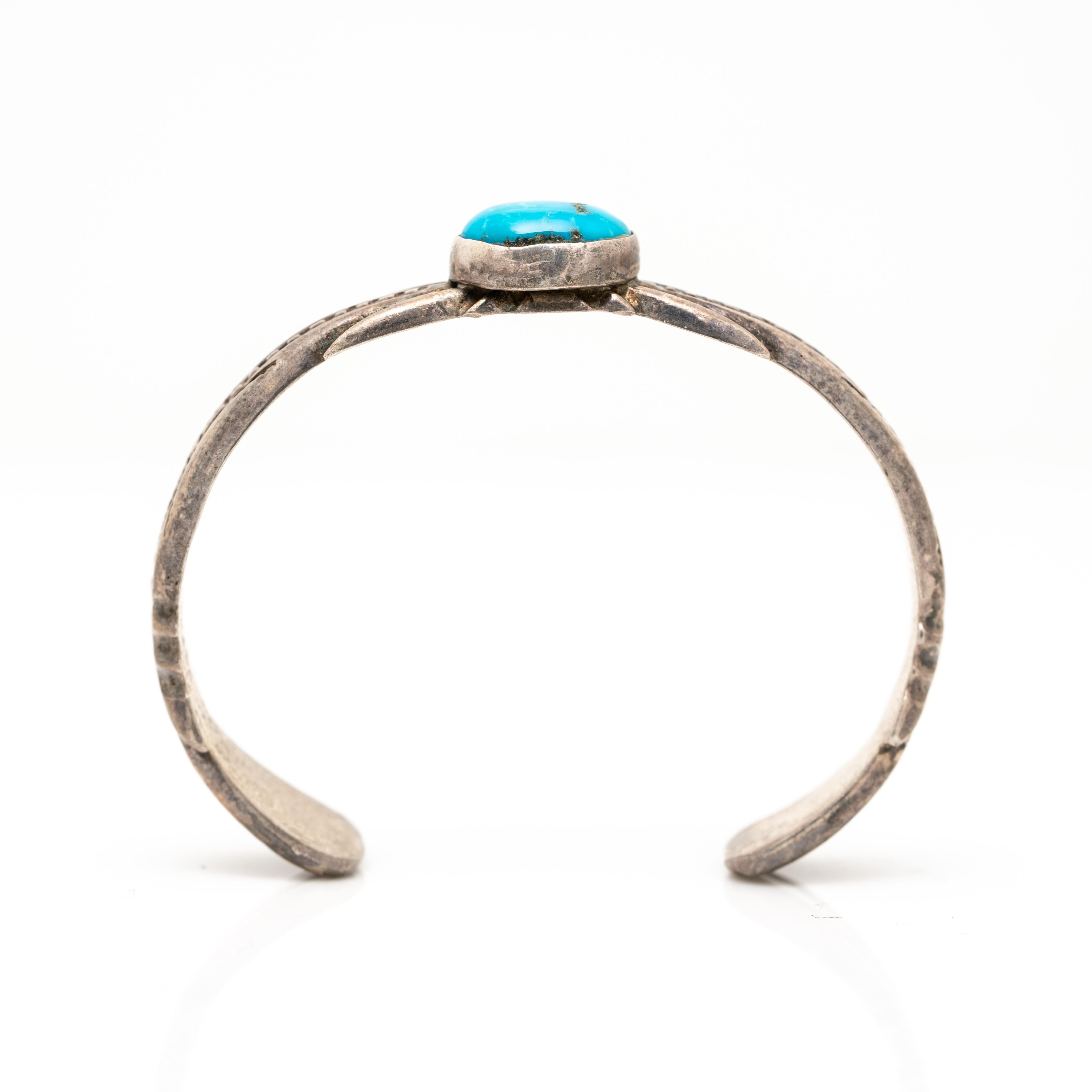 Manchette bracelet amérindienne vintage Navajo en sterling et turquoise en vente 7