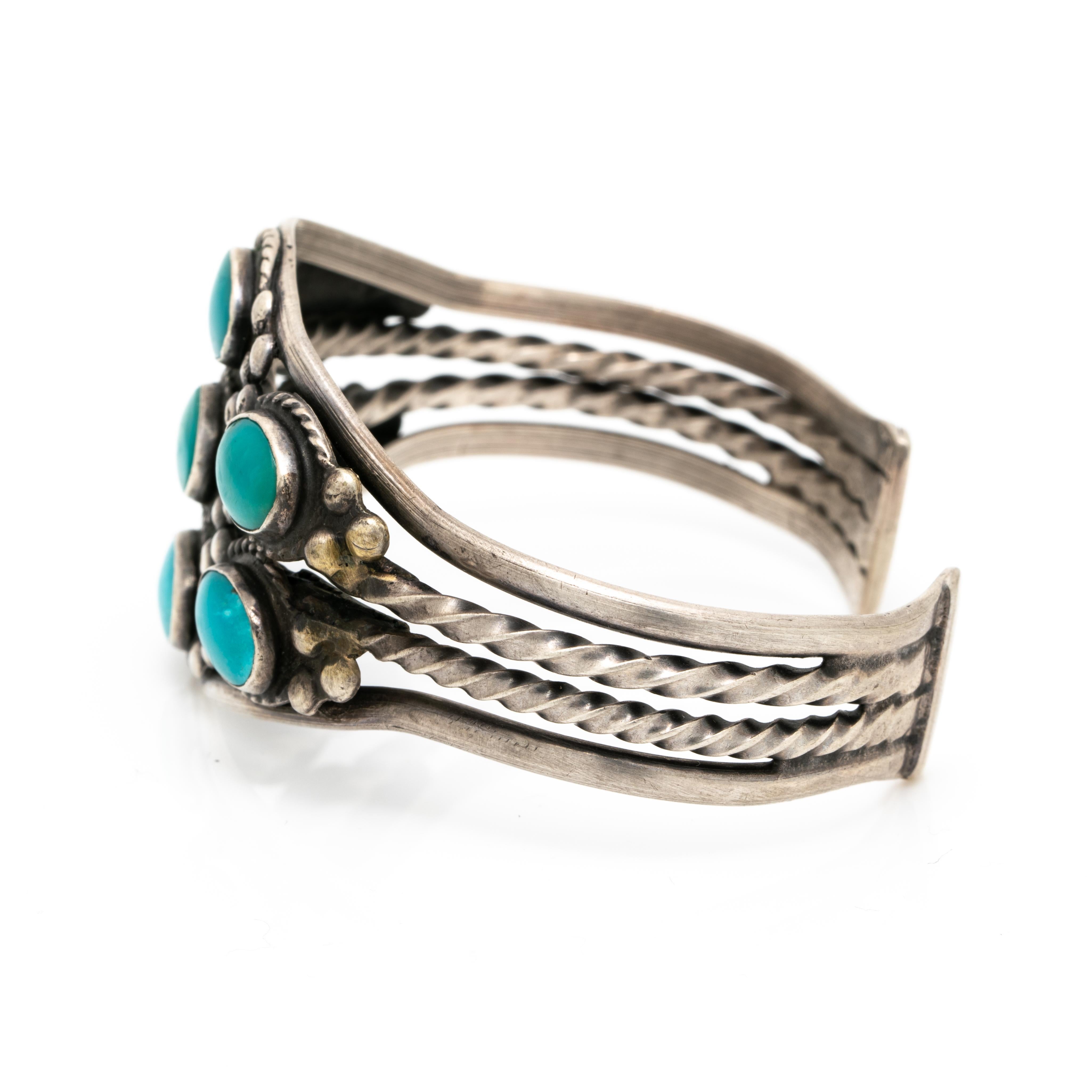 Vintage Native American Navajo Sterling und Türkis Armband Manschette (Ovalschliff) im Angebot