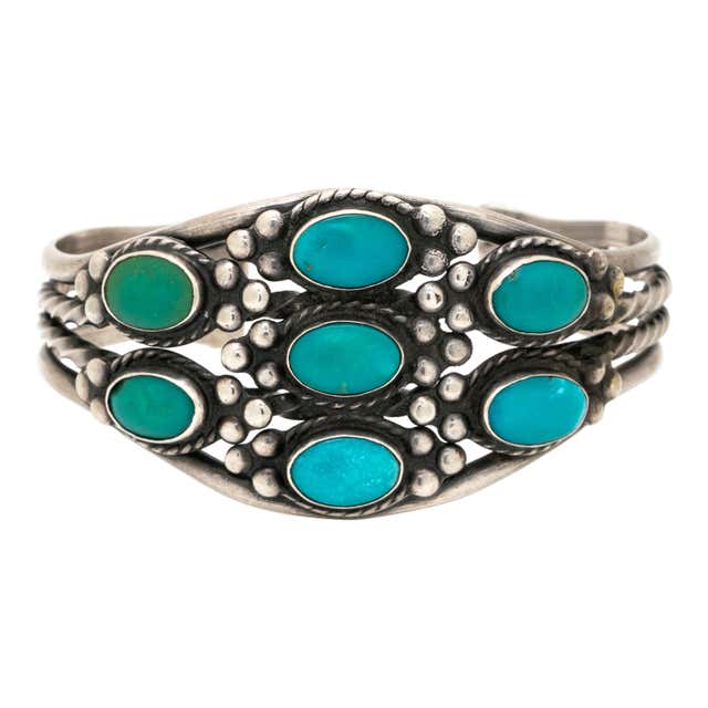 Turquoise Cuff Navajo Sterling and Turquoise Cuff For Sale at 1stDibs