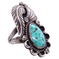 Vintage Native American Navajo Sterling Bright Blue Turquoise Ring