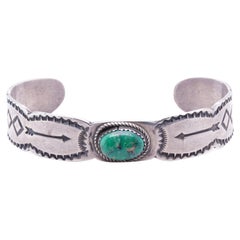 Vintage Native American Navajo Sterling Cuff with Green Turquoise