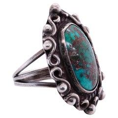 Vintage Native American Navajo Sterling Green Brown Turquoise Ring