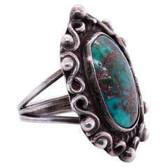 Bague vintage amérindienne Navajo en argent sterling avec turquoise verte et brune