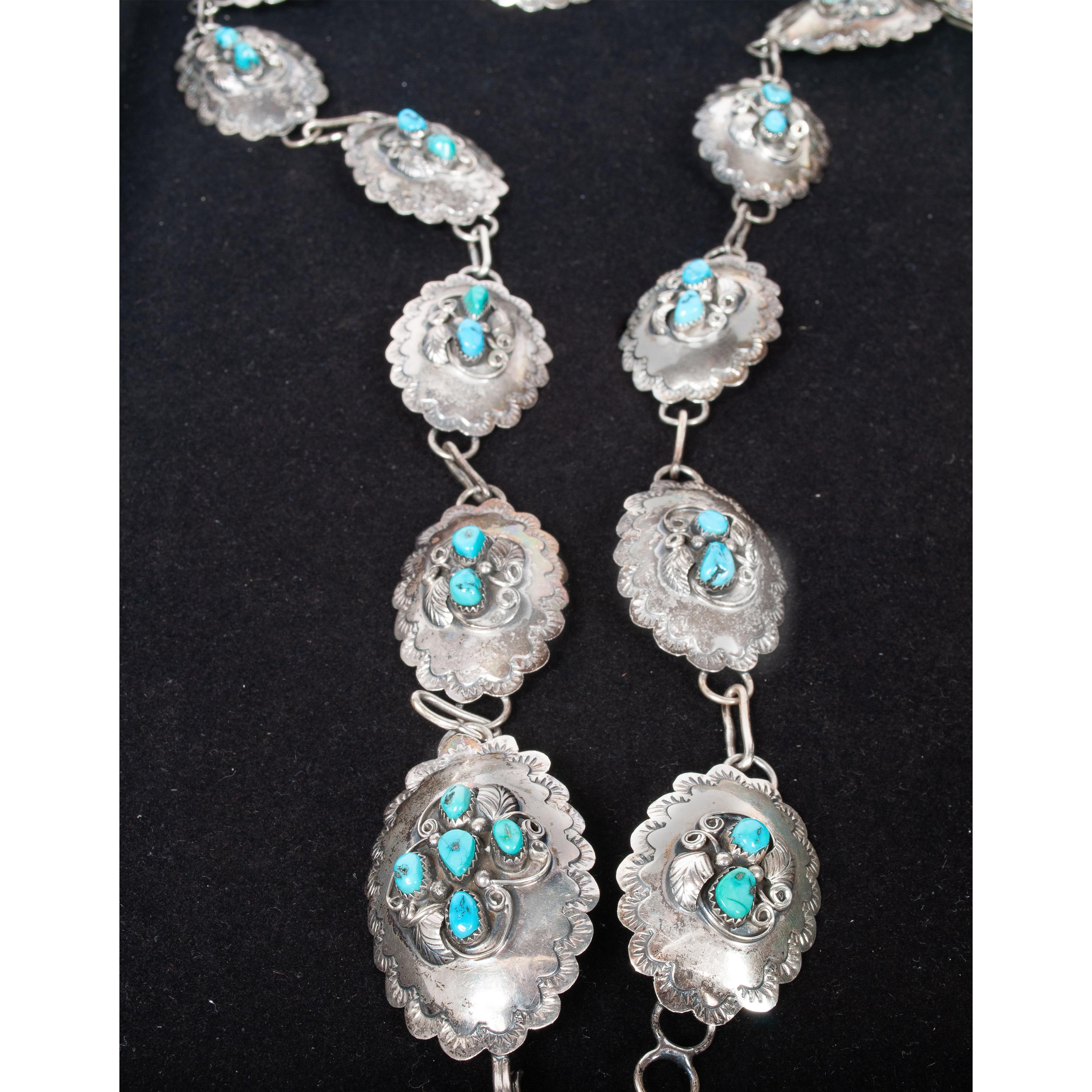 Navajo d'epoca in argento sterling e turchese blu, cintura concho 1950 in vendita 4