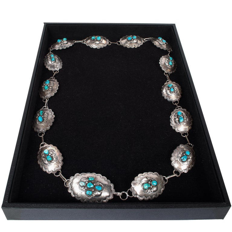 Ceinture Concho Amérindienne En Argent Sterling - Certifiée Authentique - Taille L