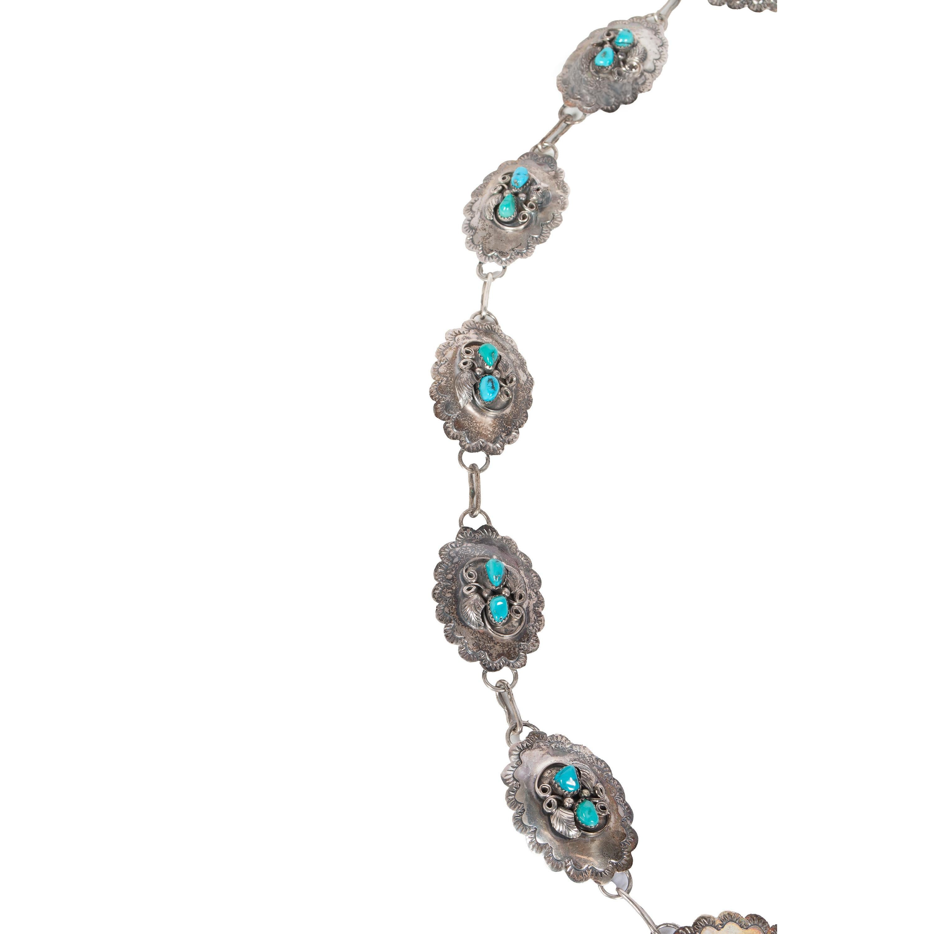 Nativo americano Navajo d'epoca in argento sterling e turchese blu, cintura concho 1950 in vendita