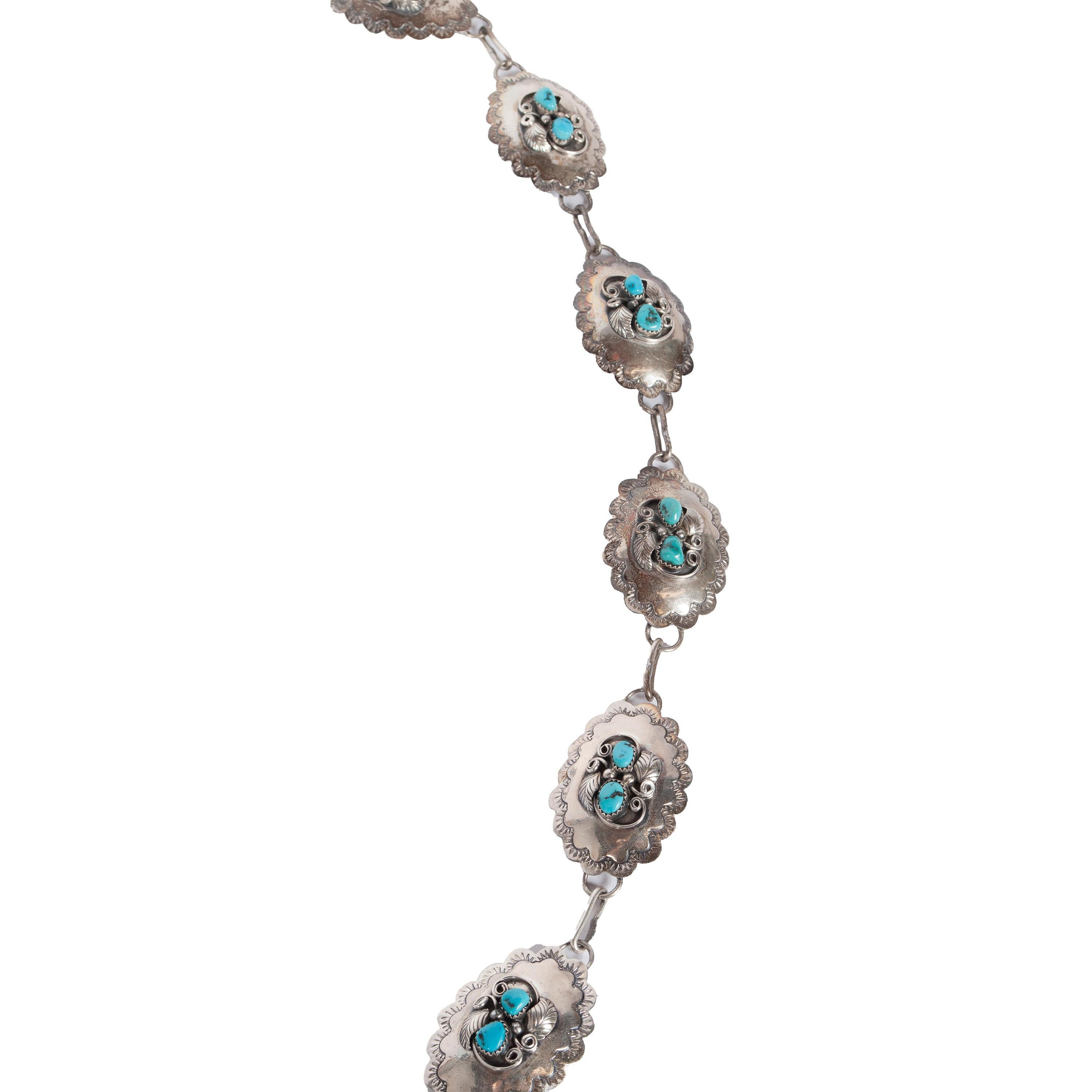 Americano Navajo d'epoca in argento sterling e turchese blu, cintura concho 1950 in vendita