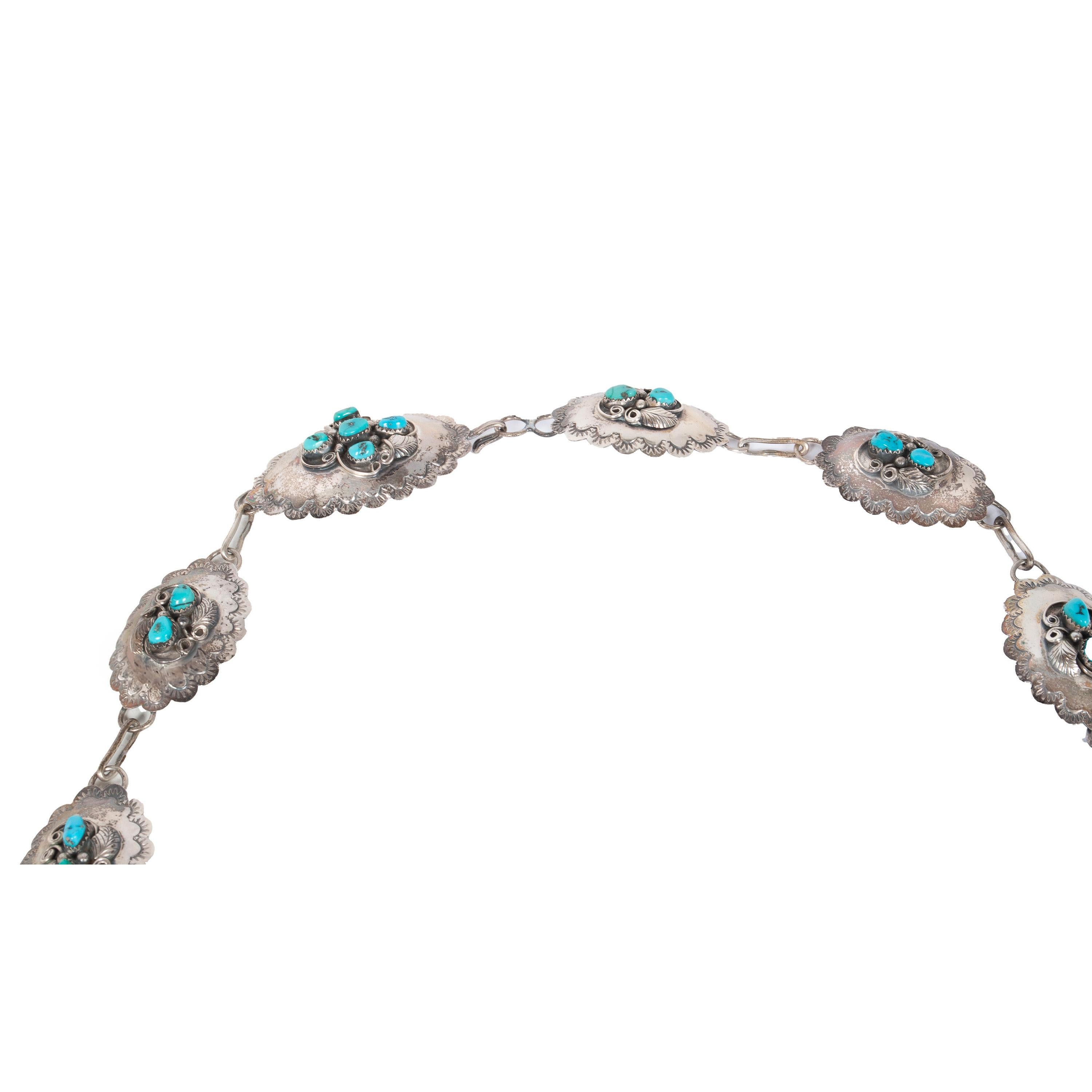 Navajo d'epoca in argento sterling e turchese blu, cintura concho 1950 In condizioni buone in vendita a Portland, OR