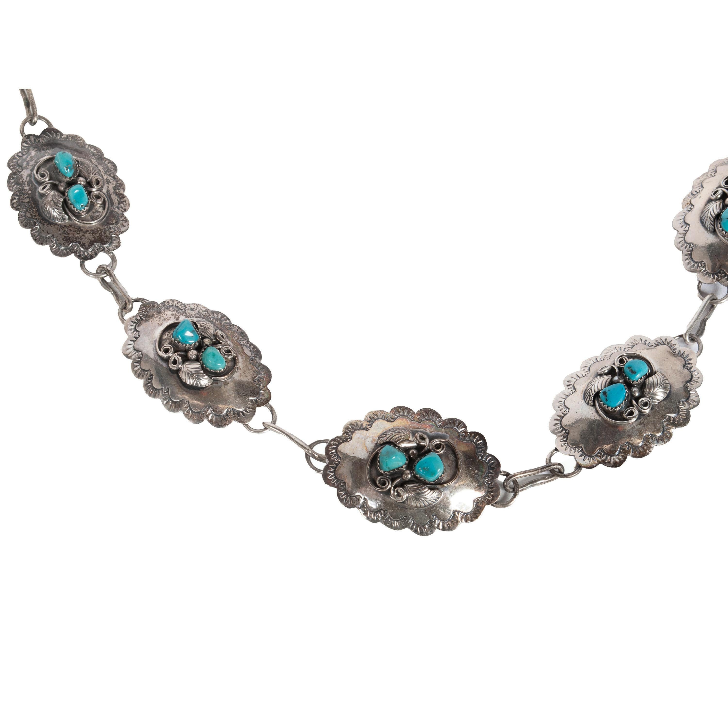 Metà XX secolo Navajo d'epoca in argento sterling e turchese blu, cintura concho 1950 in vendita