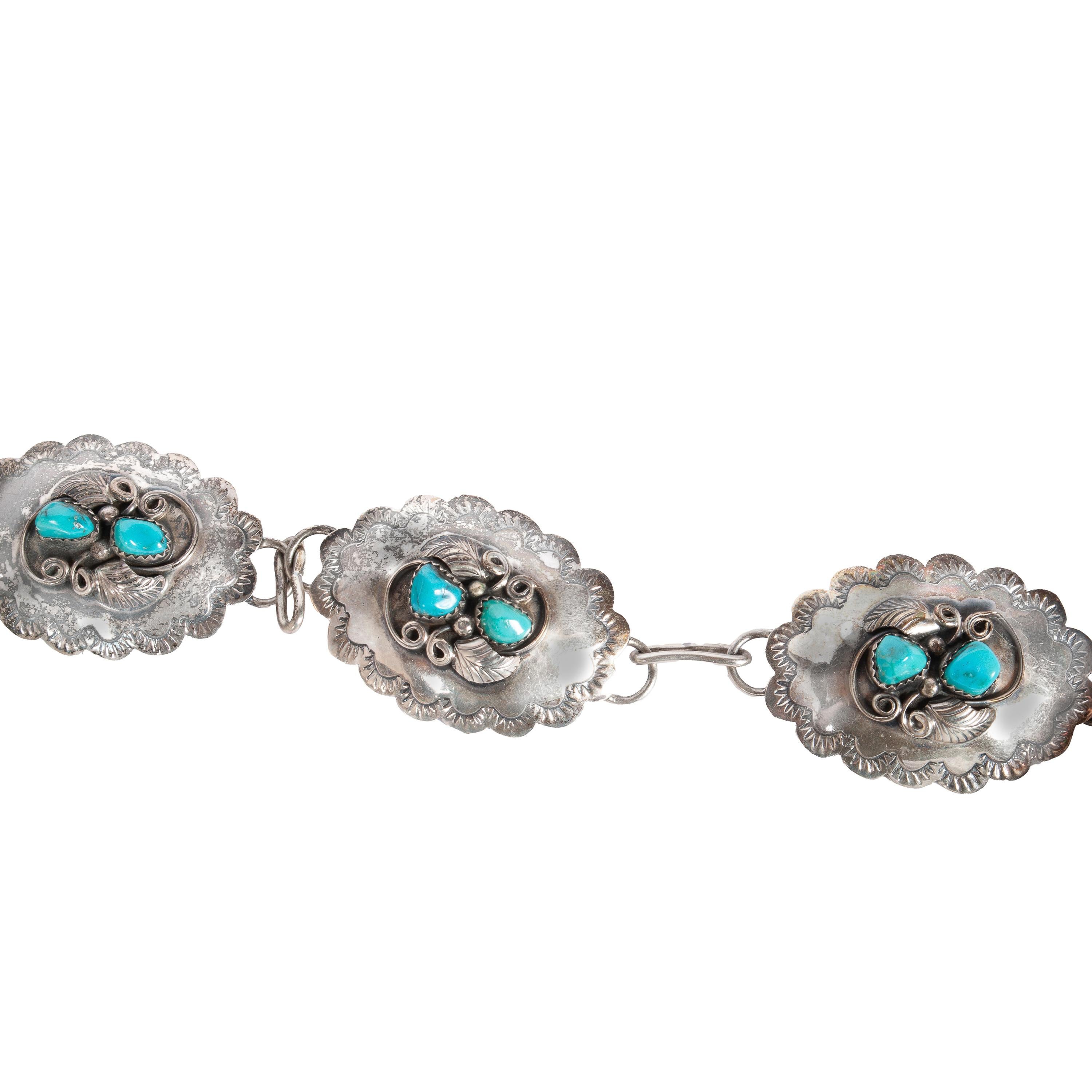 Navajo d'epoca in argento sterling e turchese blu, cintura concho 1950 in vendita 2