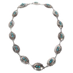 Vintage Native American Navajo Sterling Silver & Blue Turquoise Concho Belt 1950