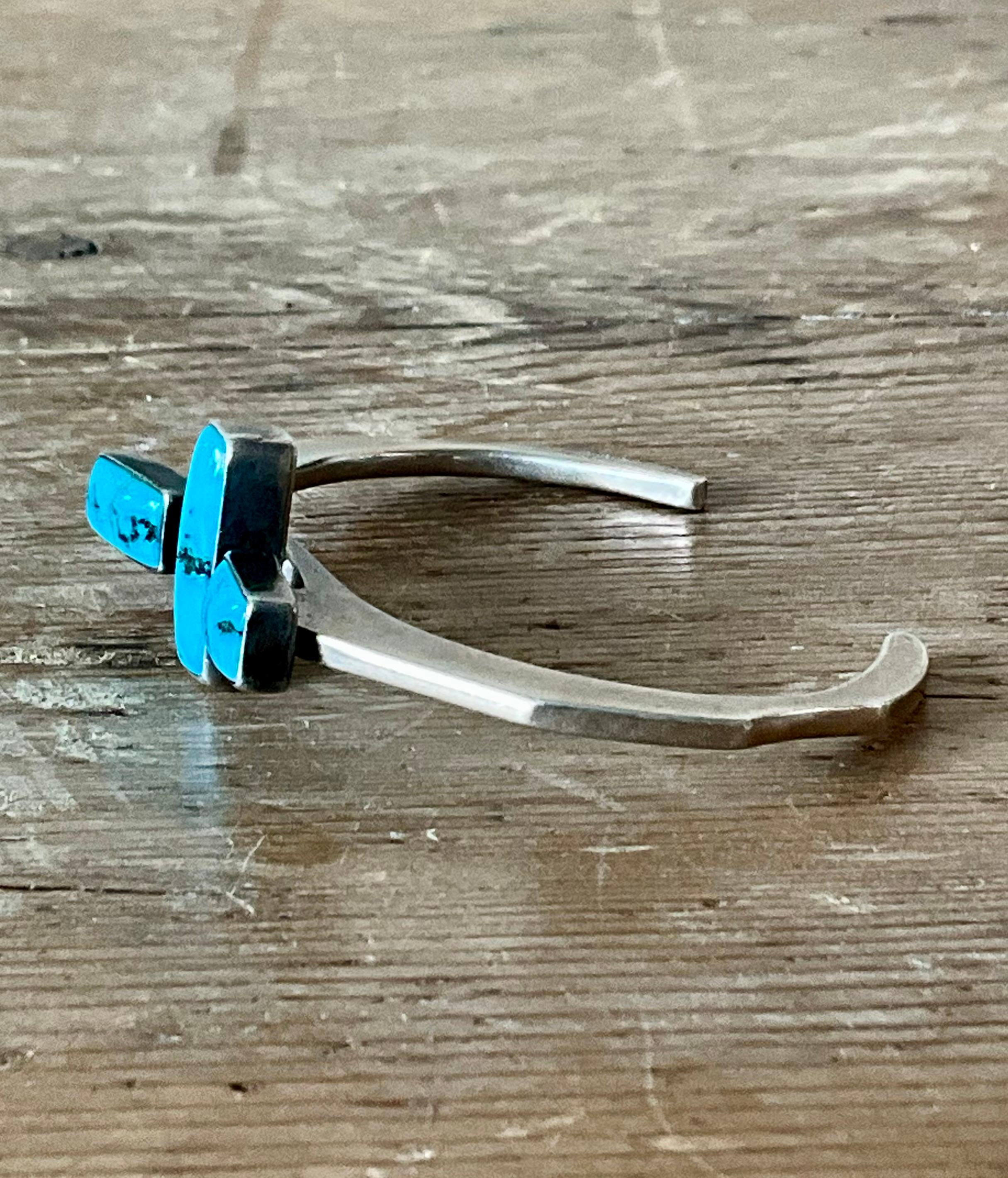Polsino vintage in argento sterling Navajo con pietre di turchese in vendita 2