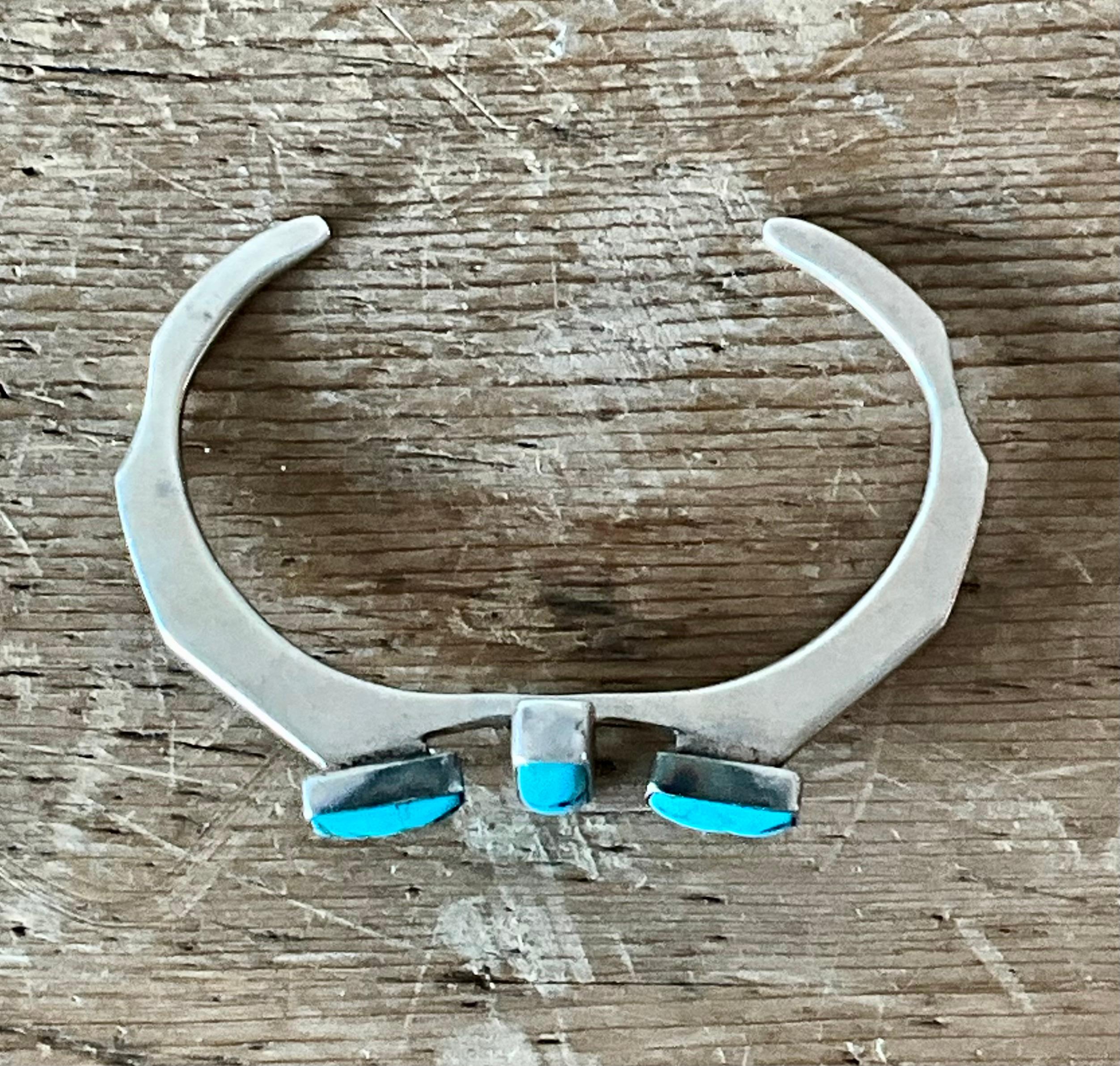 Polsino vintage in argento sterling Navajo con pietre di turchese in vendita 4