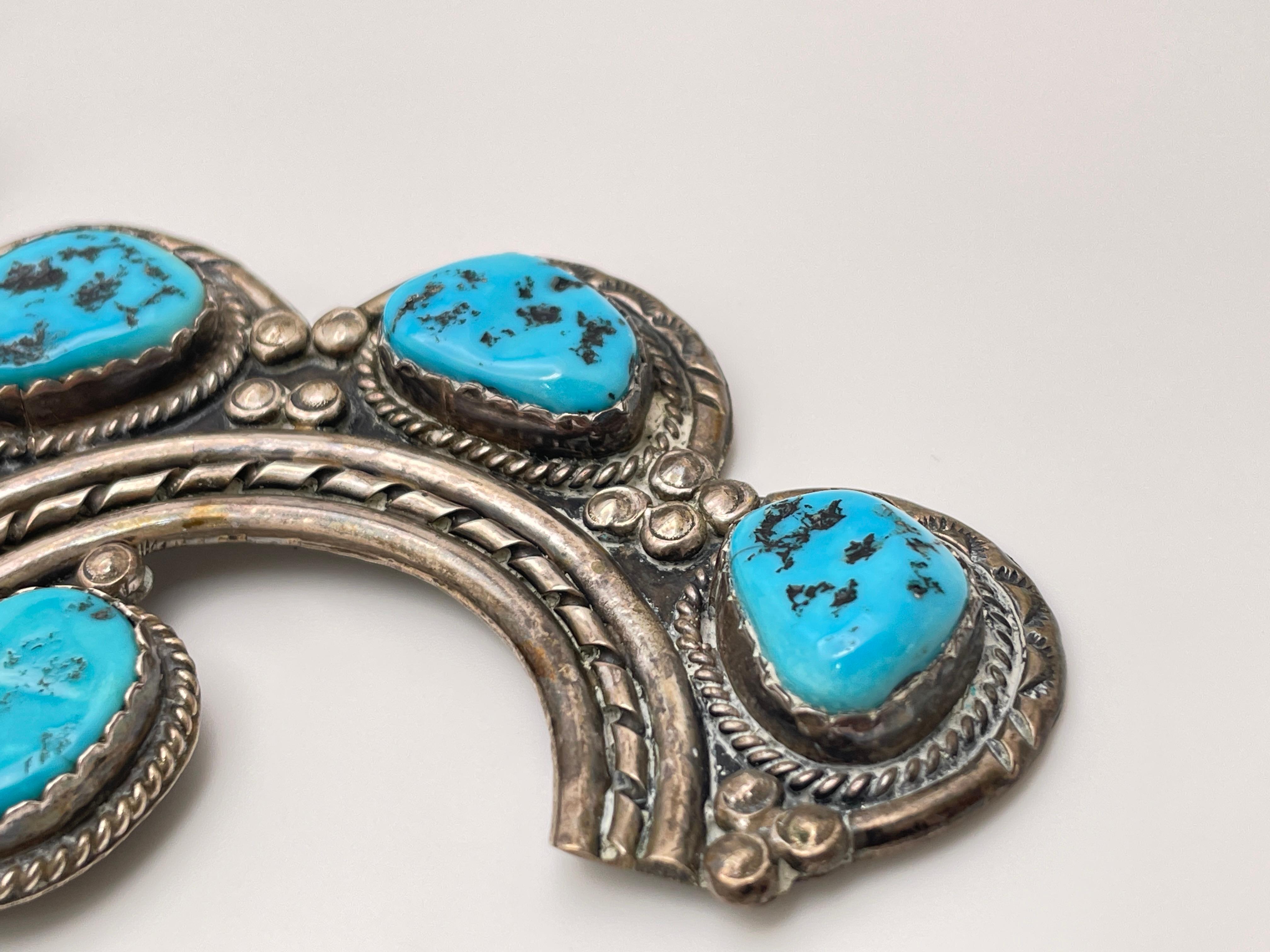 Vintage Native American Navajo Sterling Silver Horseshoe Squash Blossom Necklace For Sale 5