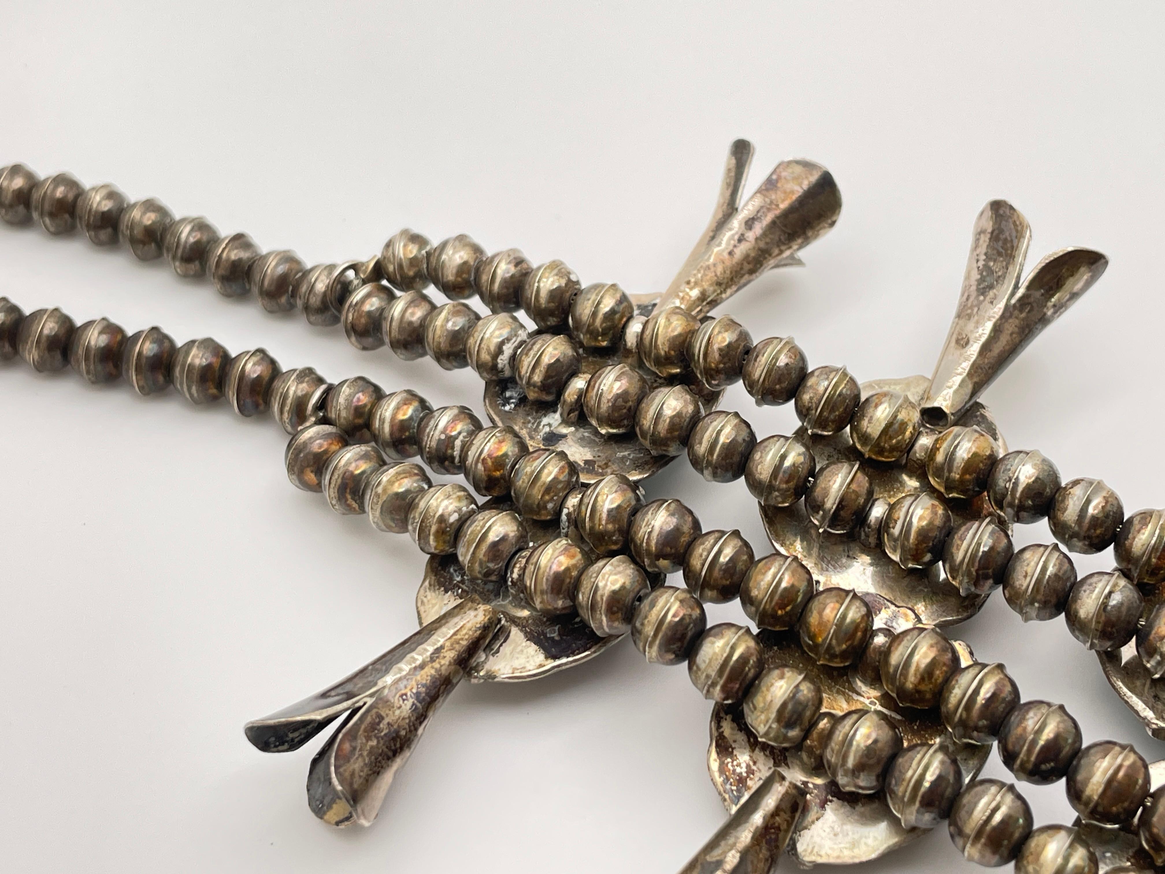 Vintage Native American Navajo Sterling Silver Horseshoe Squash Blossom Necklace For Sale 13