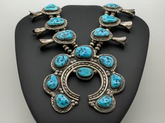 Vintage Native American Navajo Sterling Silver Horseshoe Squash Blossom Necklace