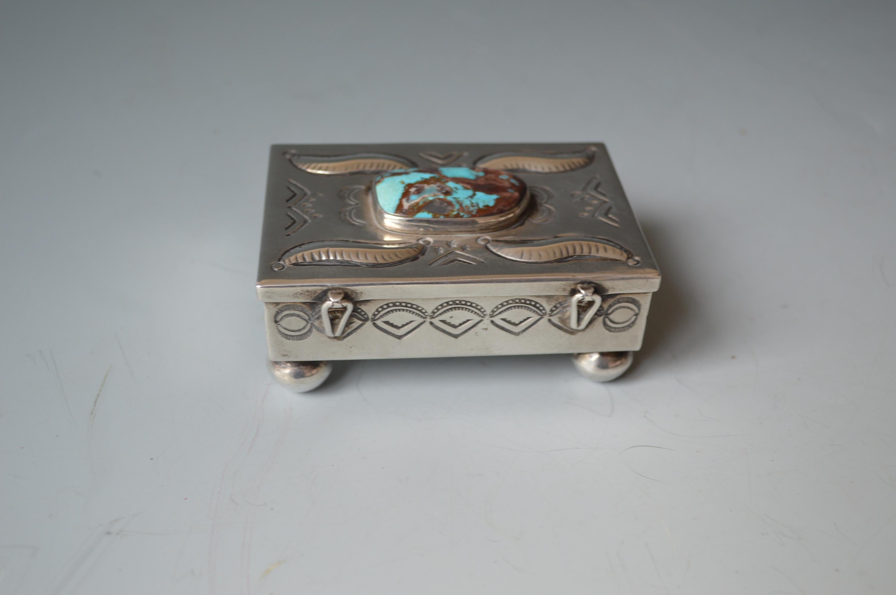Hand-Crafted Vintage Native American Navajo Sterling Turquoise Box