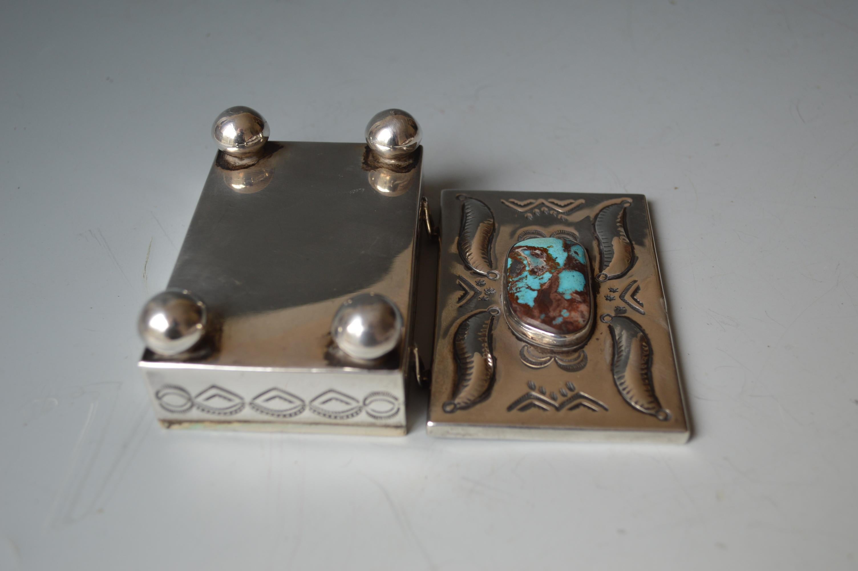 Vintage Native American Navajo Sterling Turquoise Box In Good Condition In London, GB